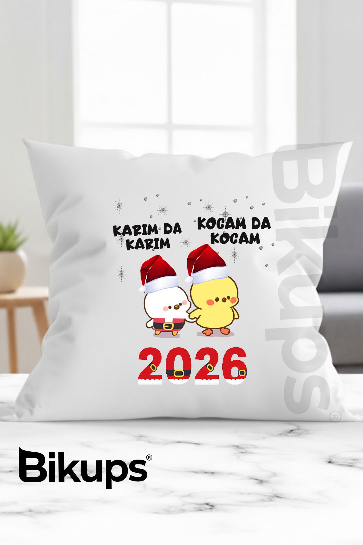 Karım da Karım kocam da Kocam 2026 Yeni Yıl Baskılı Yastık 28x28