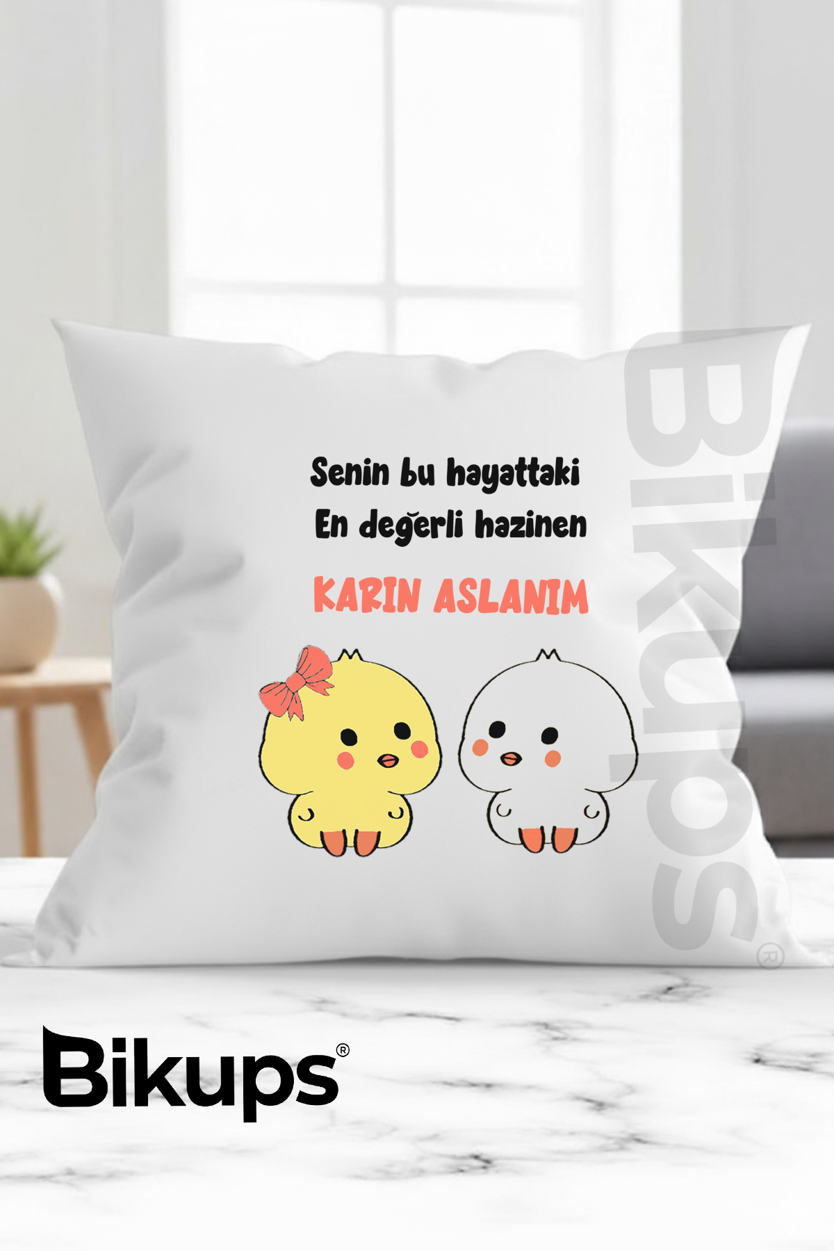 Senin bu hayatta en değerli hazinen karın aslanım baskılı yastık