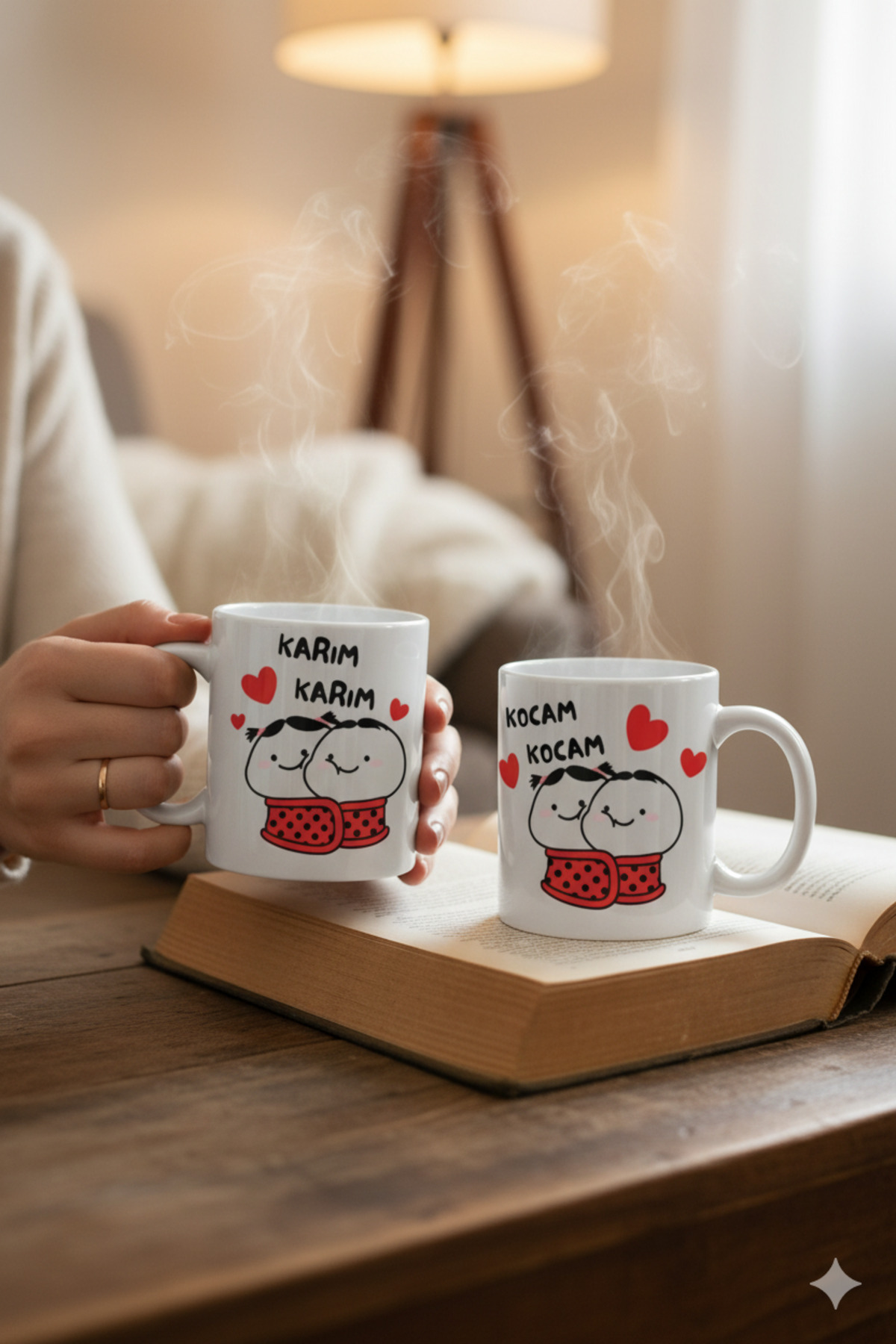 Sevgili Hediyesi Ikili Eşli Çift Yön Baskılı Kupa Bardak Kocam Kocam & Karım Karım