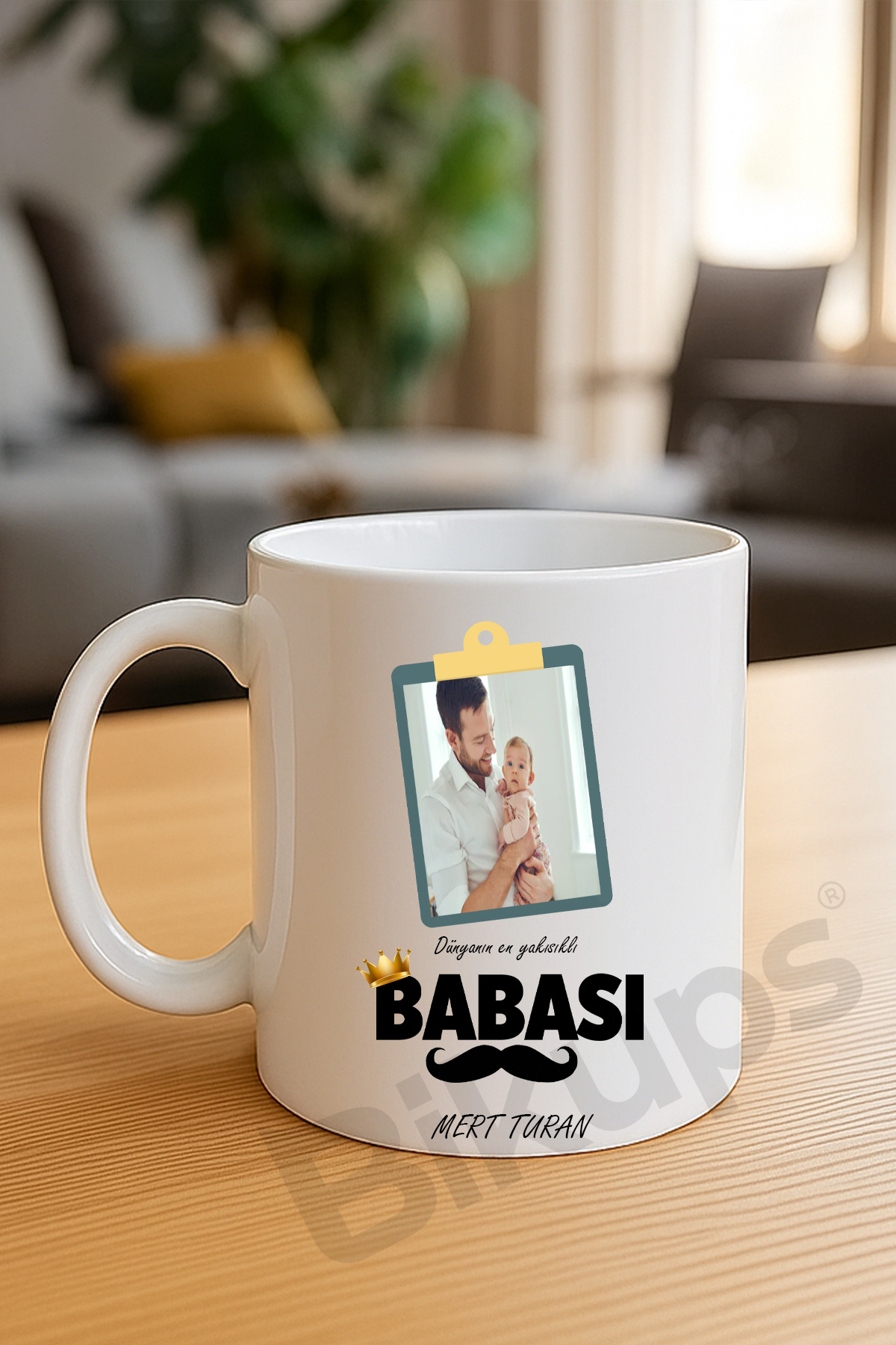 dünyanın en yakışıklı babası fotoğraf ve isim baskılı kupa bardak