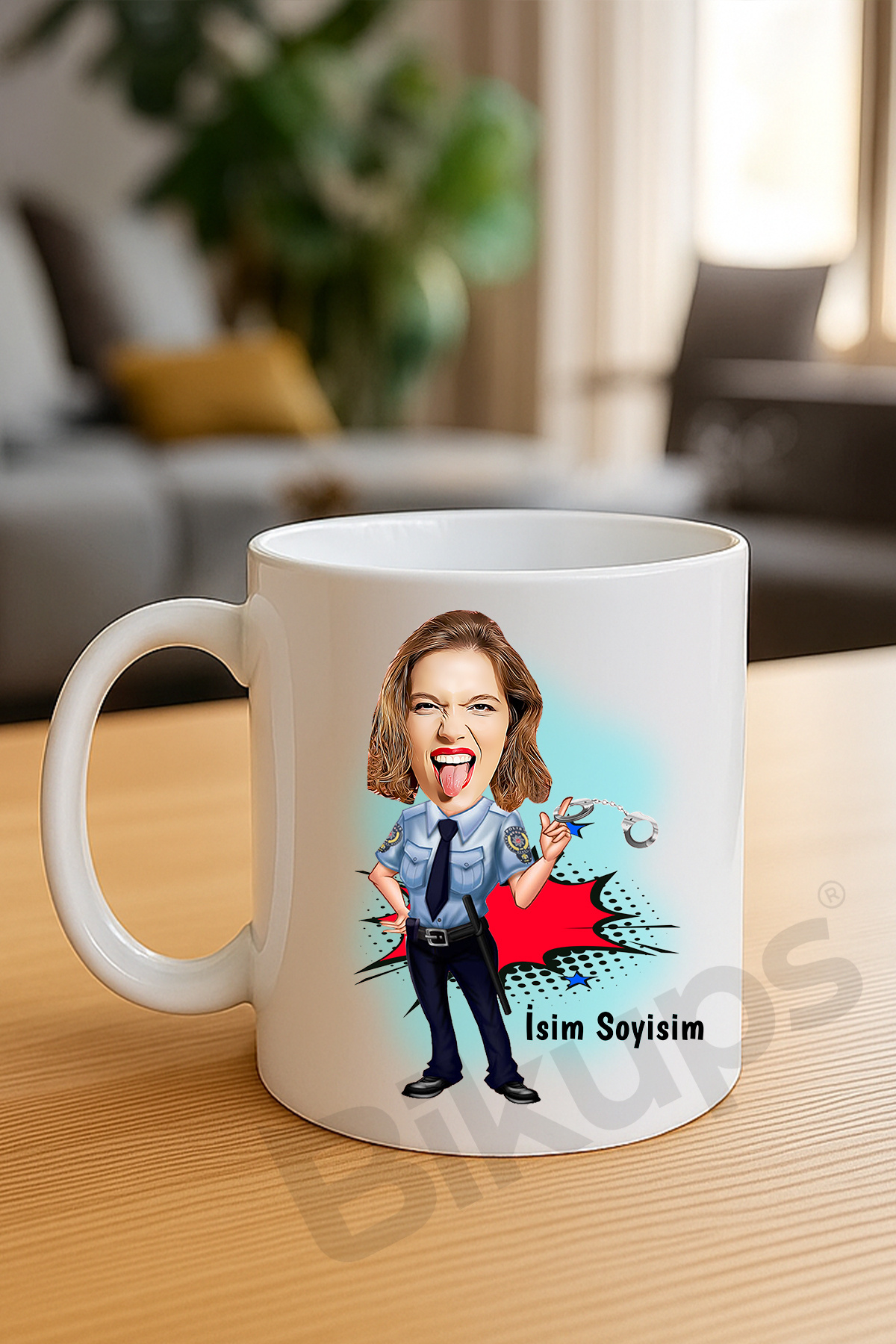 kadın polislere özel karikatür kupa bardak