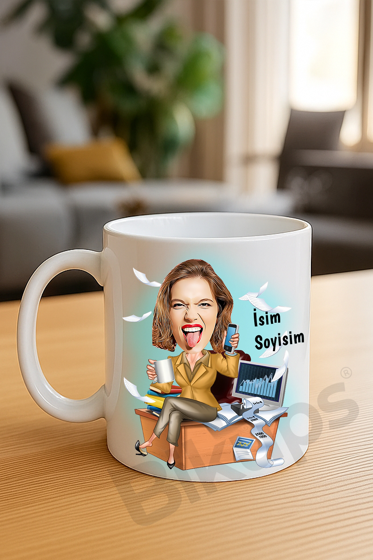 kadın muhasebecilere özel karikatür kupa bardak