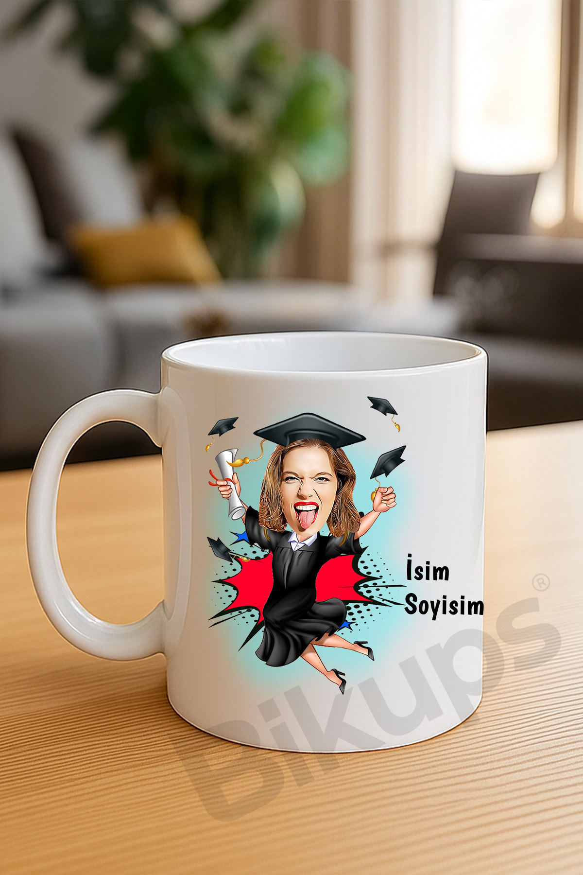 mezunlara özel karikatür kupa bardak
