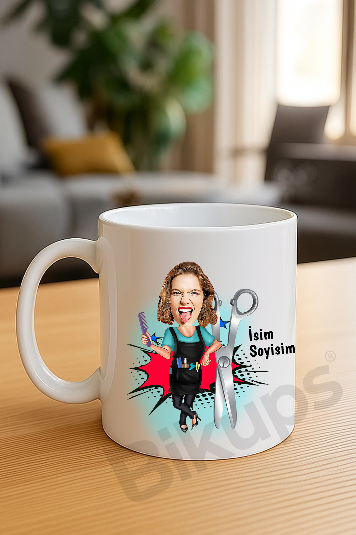 kadın kuaforlere özel karikatür kupa bardak