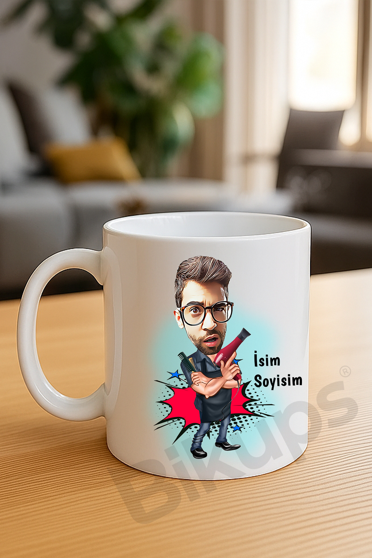 kuaförlere özel karikatür kupa bardak