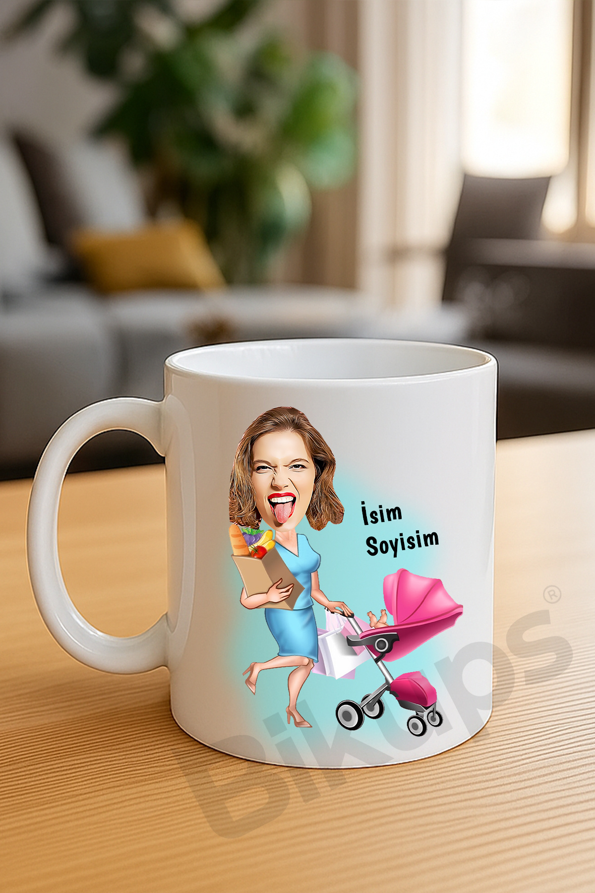 ev hanımına özel karikatür baskılı kupa bardak -