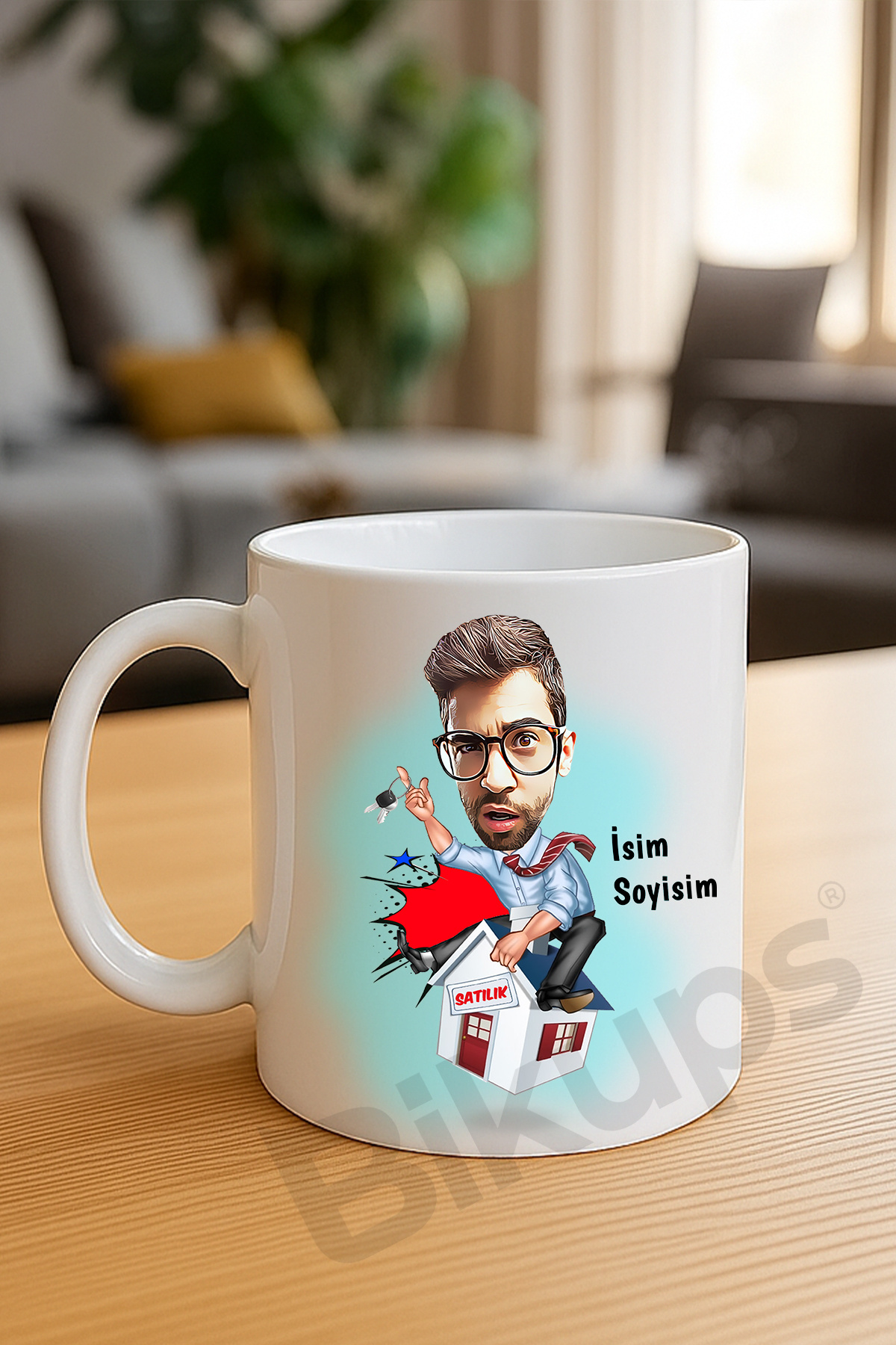 Erkek emlakçılara özel karikatür kupa bardak -