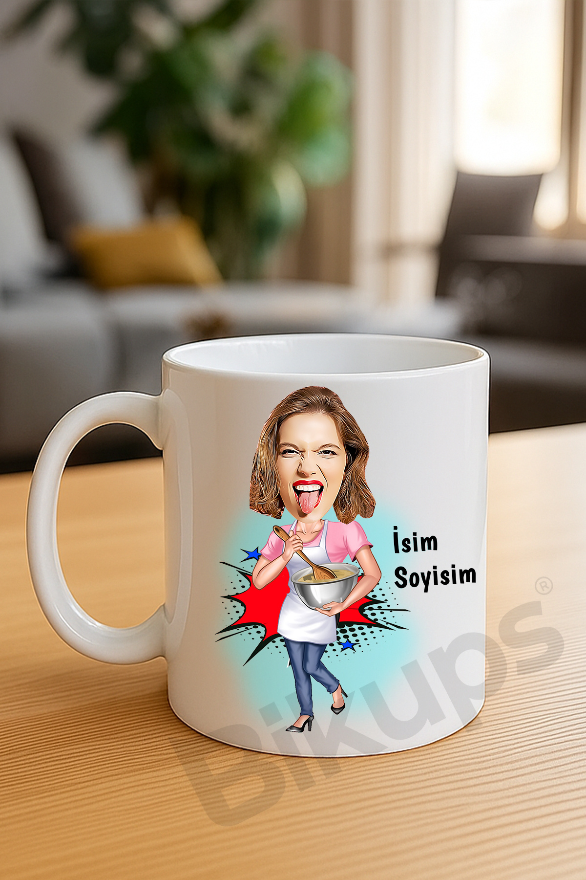 ev hanımlarına özel karikatür baskılı kupa bardak kişiye özel