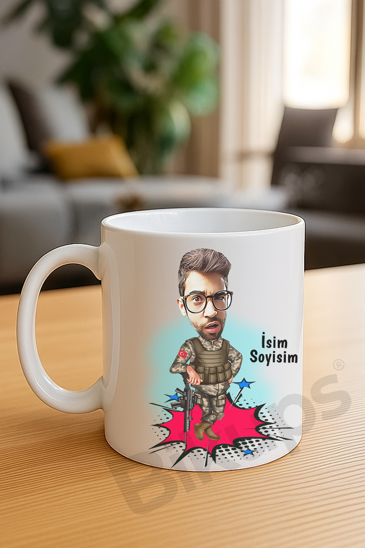askerlere özel karikatür kupa bardak