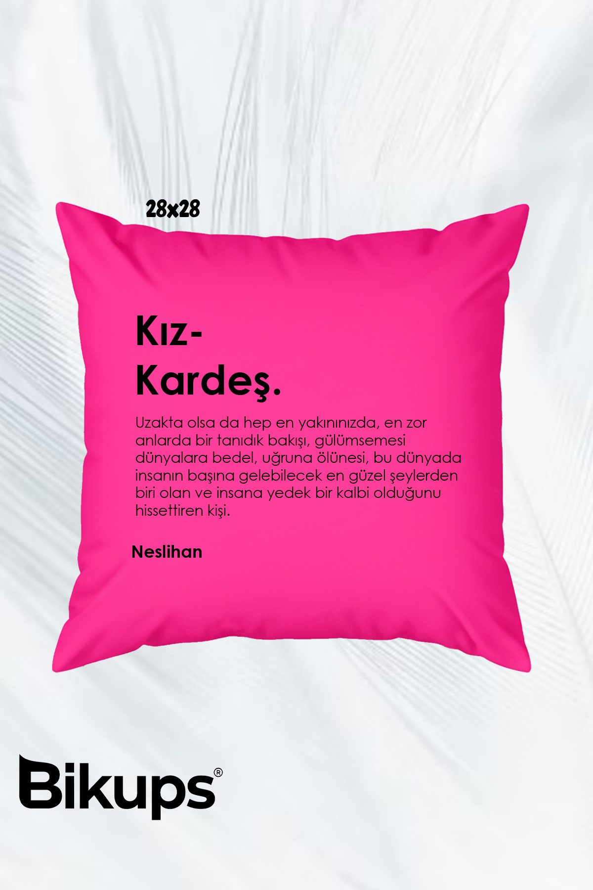 kız kardeşlere özel isimli pembe yastık