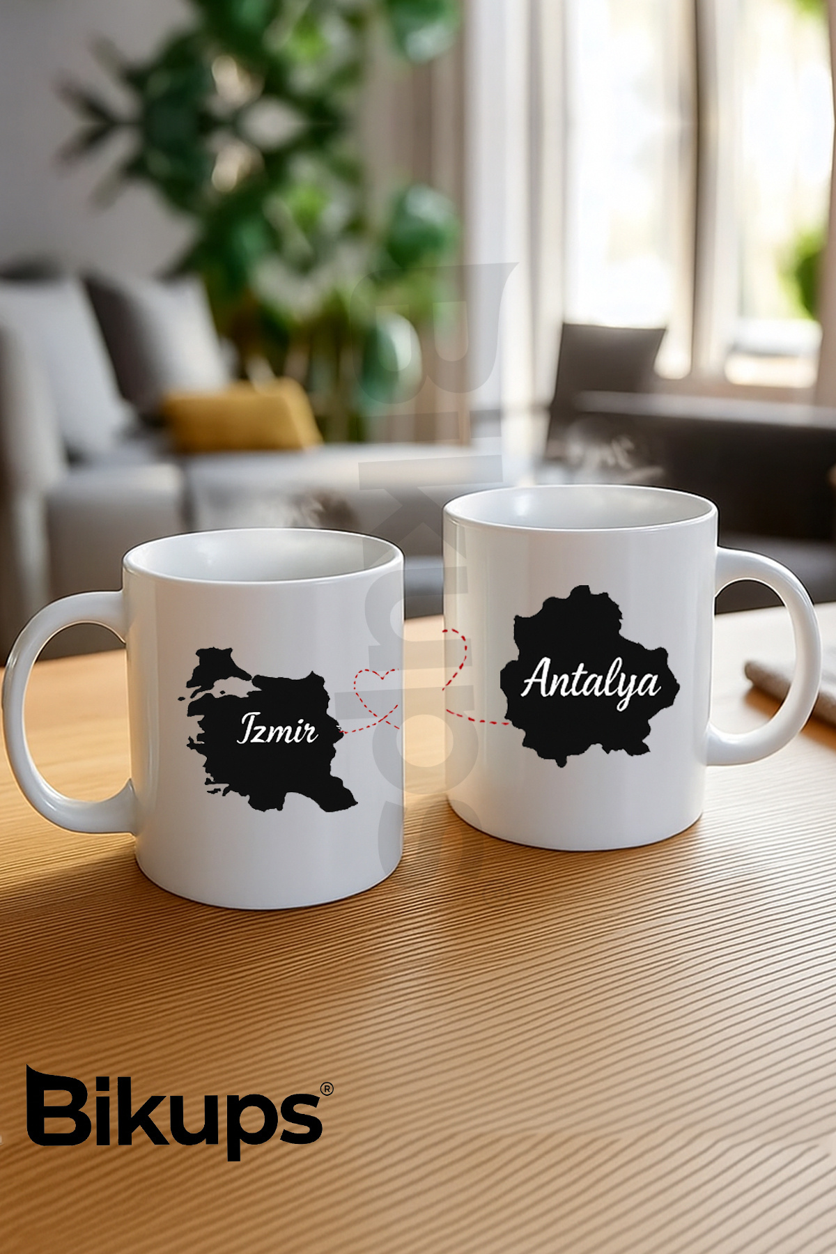 Uzak Şehirlerdeki Sevgililere Özel Harita Tasarımlı 1 Adet Kupa Bardak