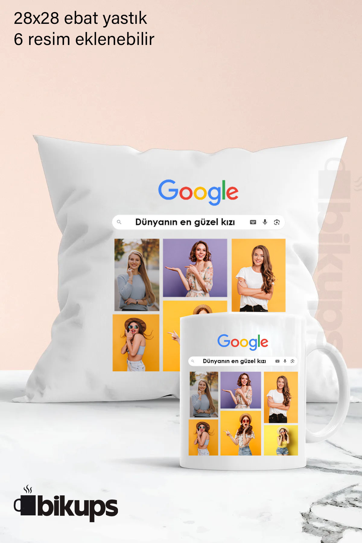 Dünyanın en tatlı kısı Kişiye özel 6 fotoğraflı Kupa ve Yastık Seti