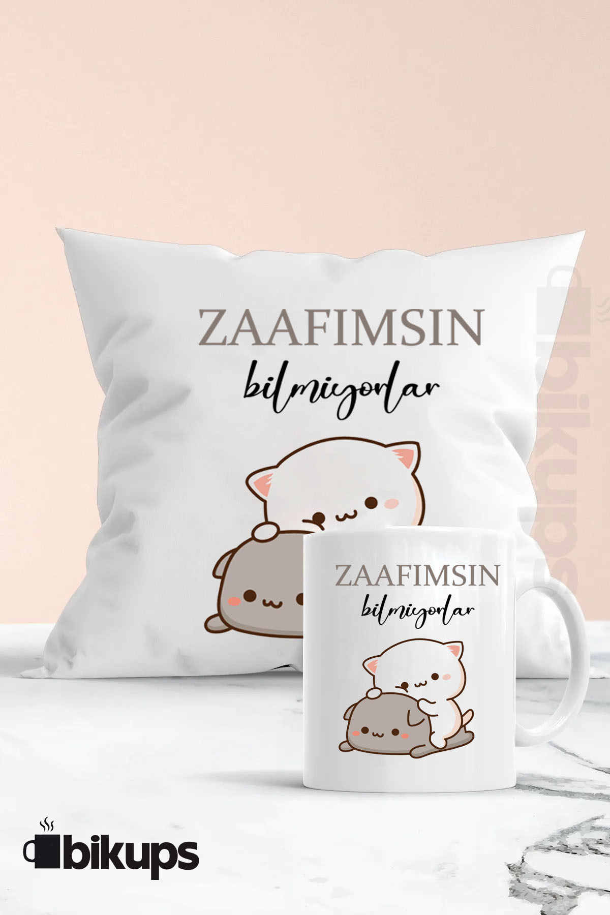 Zaafımsın Bilmiyorlar Baskılı Hediyelik Yastık Ve Kupa Seti 28x28 ebat