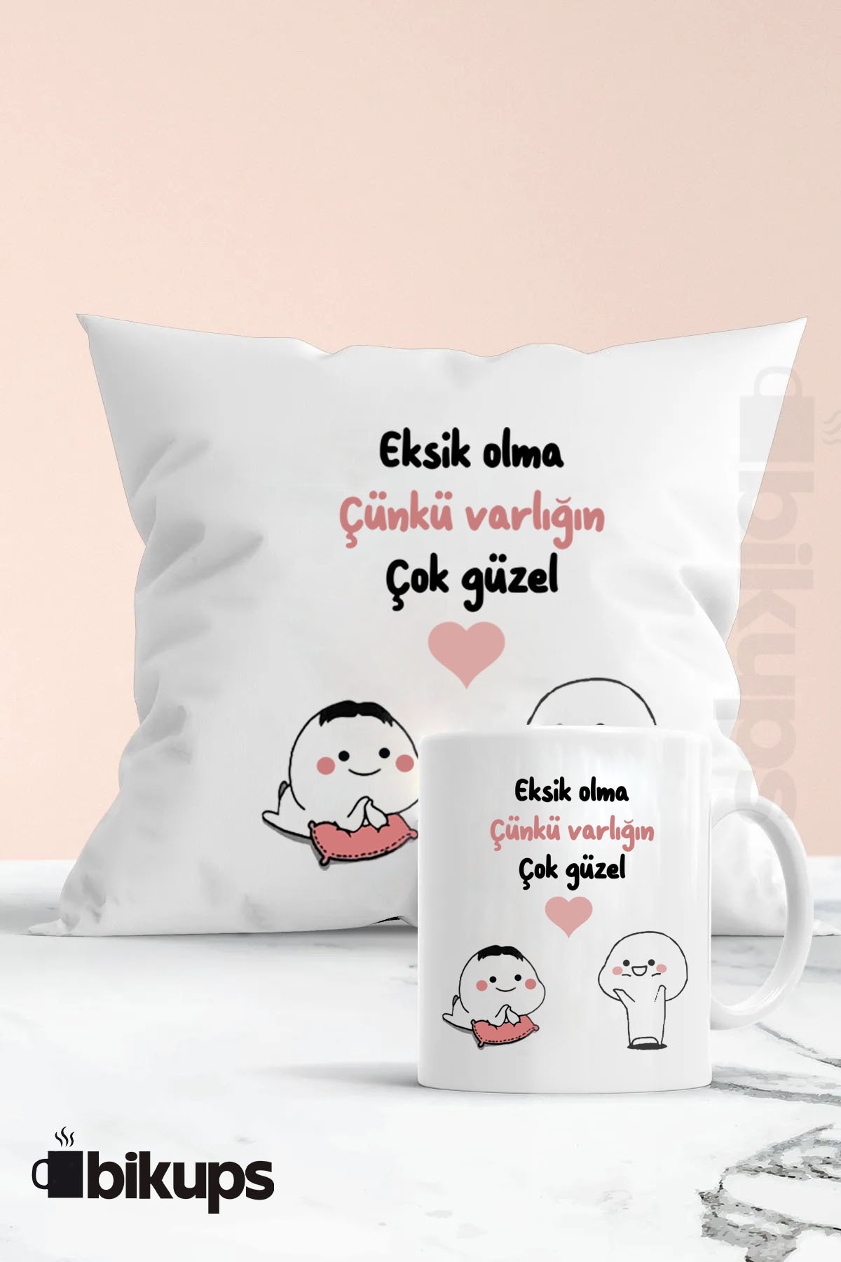 Eksik Olma Çünkü Varlığın Çok Güzel Baskılı Hediyelik Yastık Ve Kupa Seti