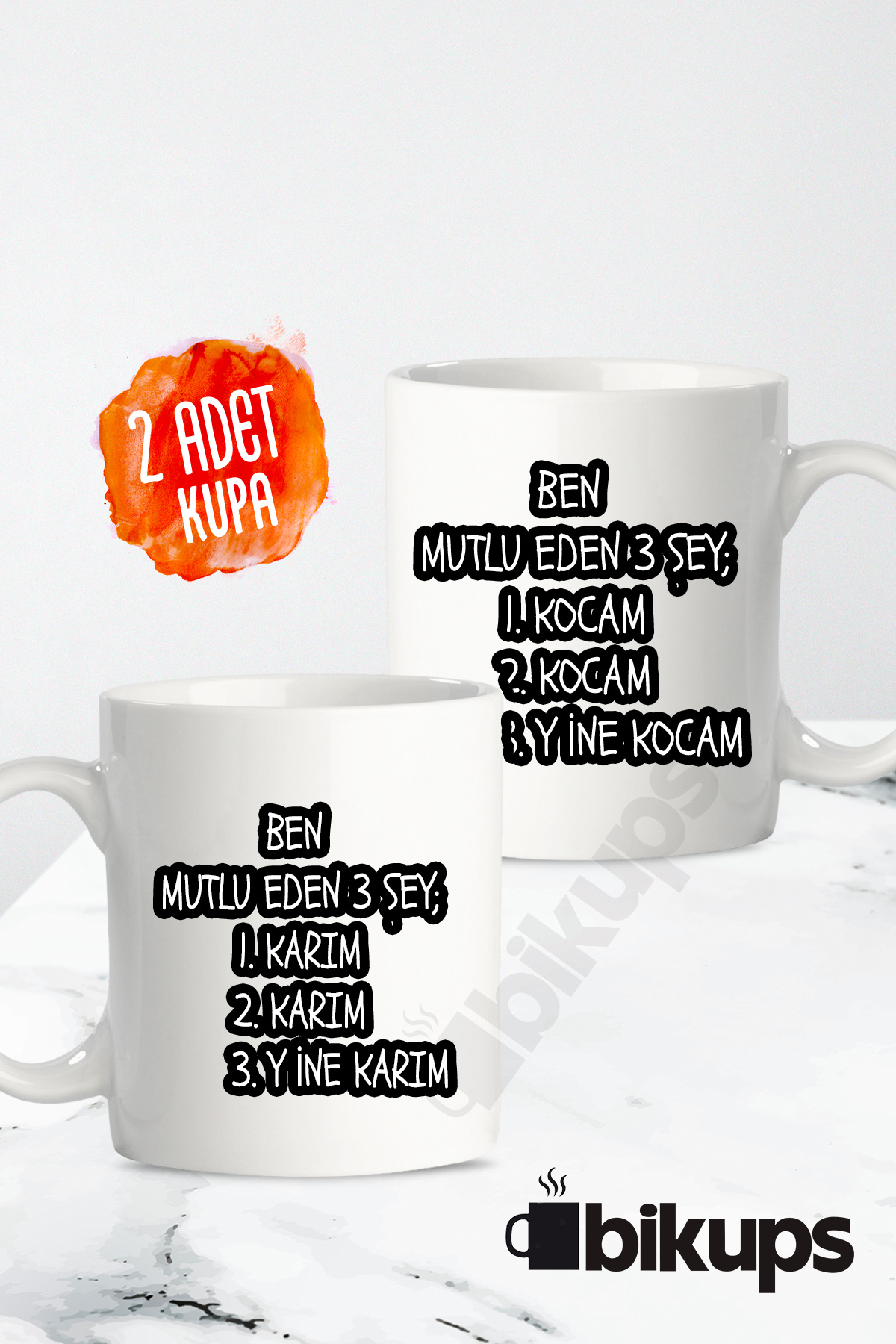 Beni Mutlu eden 3 şey Karım karım karım - kocam kocam kocam 2li kupa bardak çiftlere özel