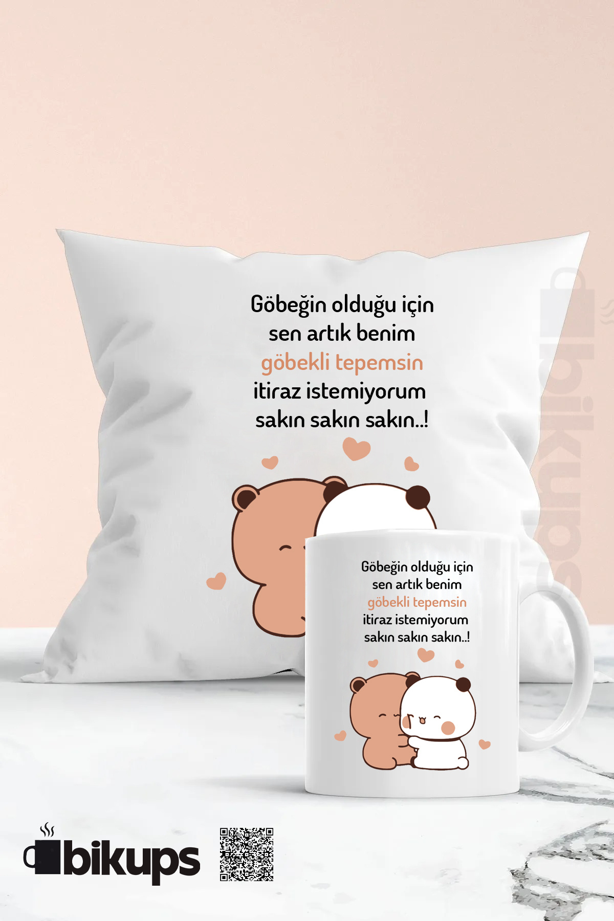 sen benim göbekli tepemsin itiraz istemiyorum kupa ve yastık seti