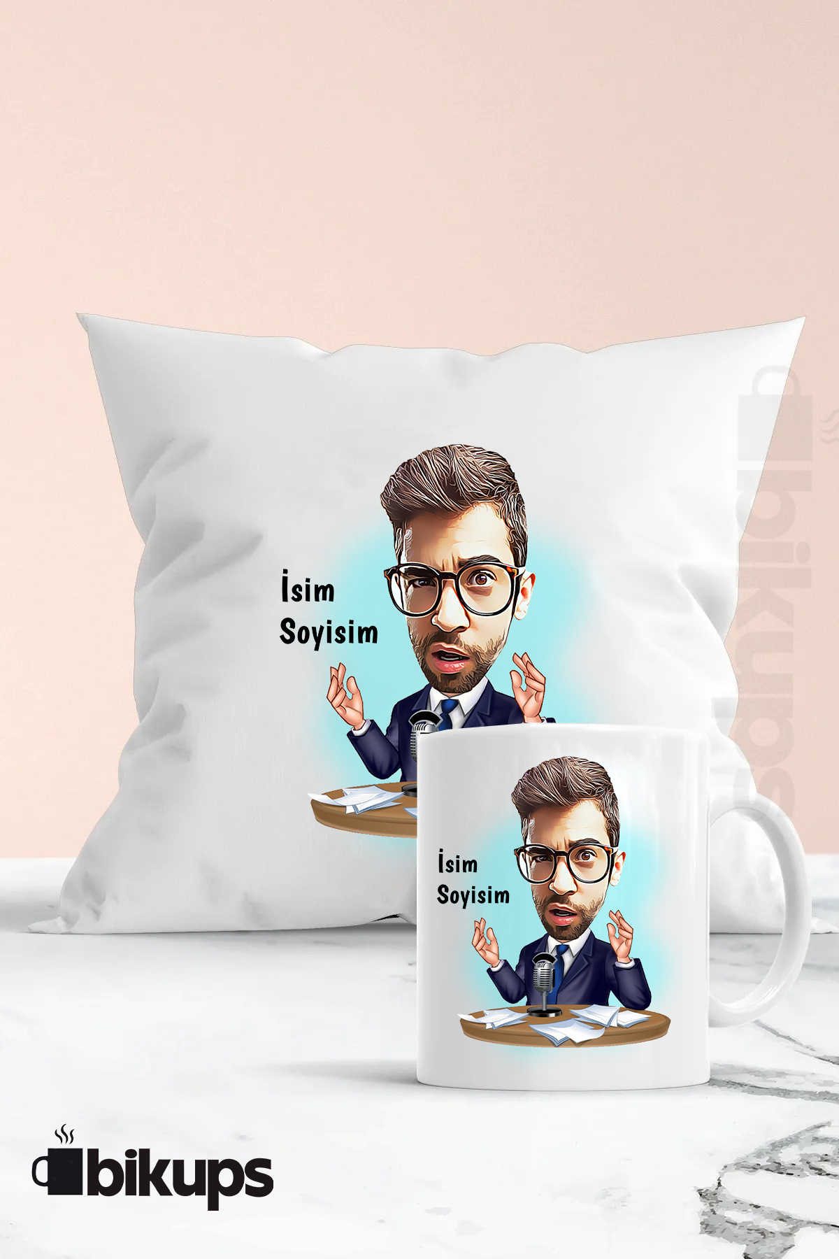 spikerlere özel karikatür kupa ve yastık seti