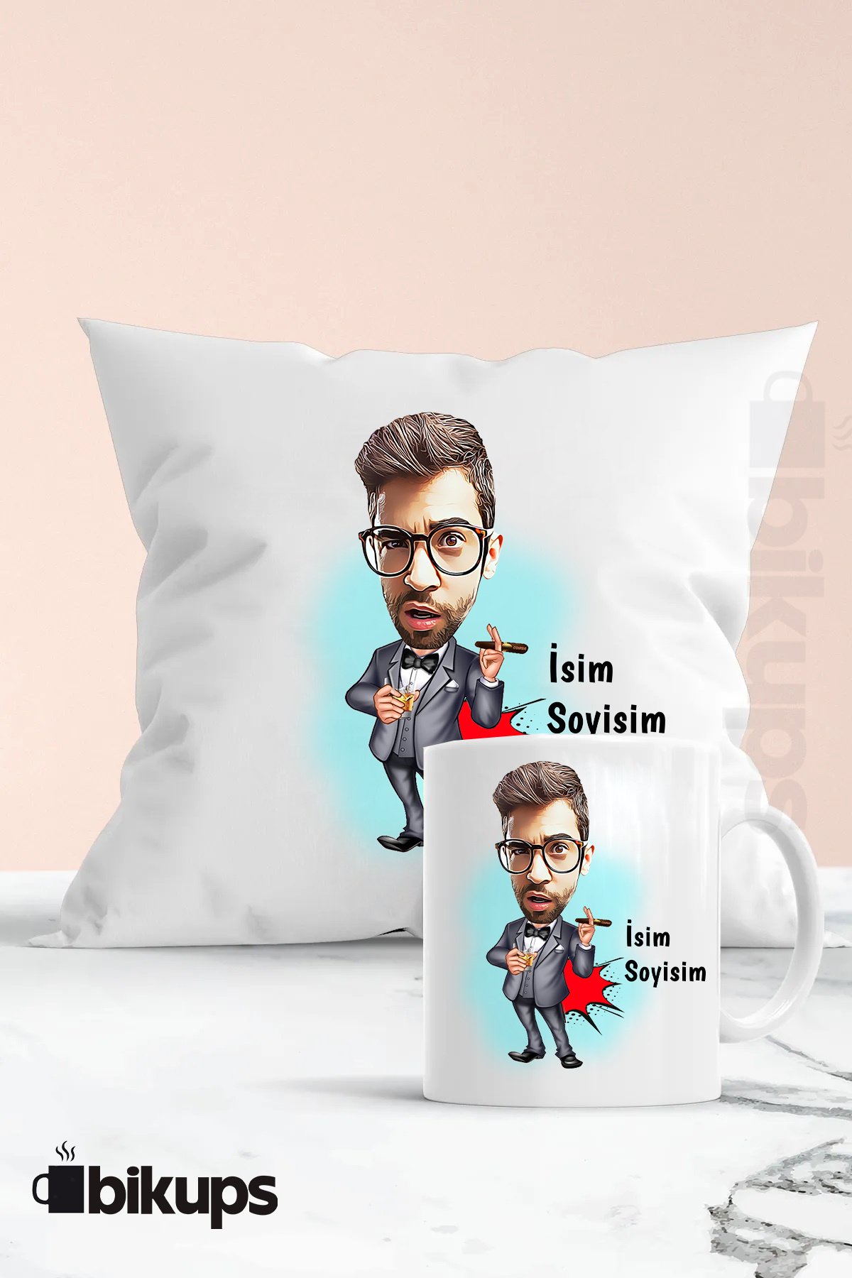 badboy'lara özel karikatür kupa ve yastık seti