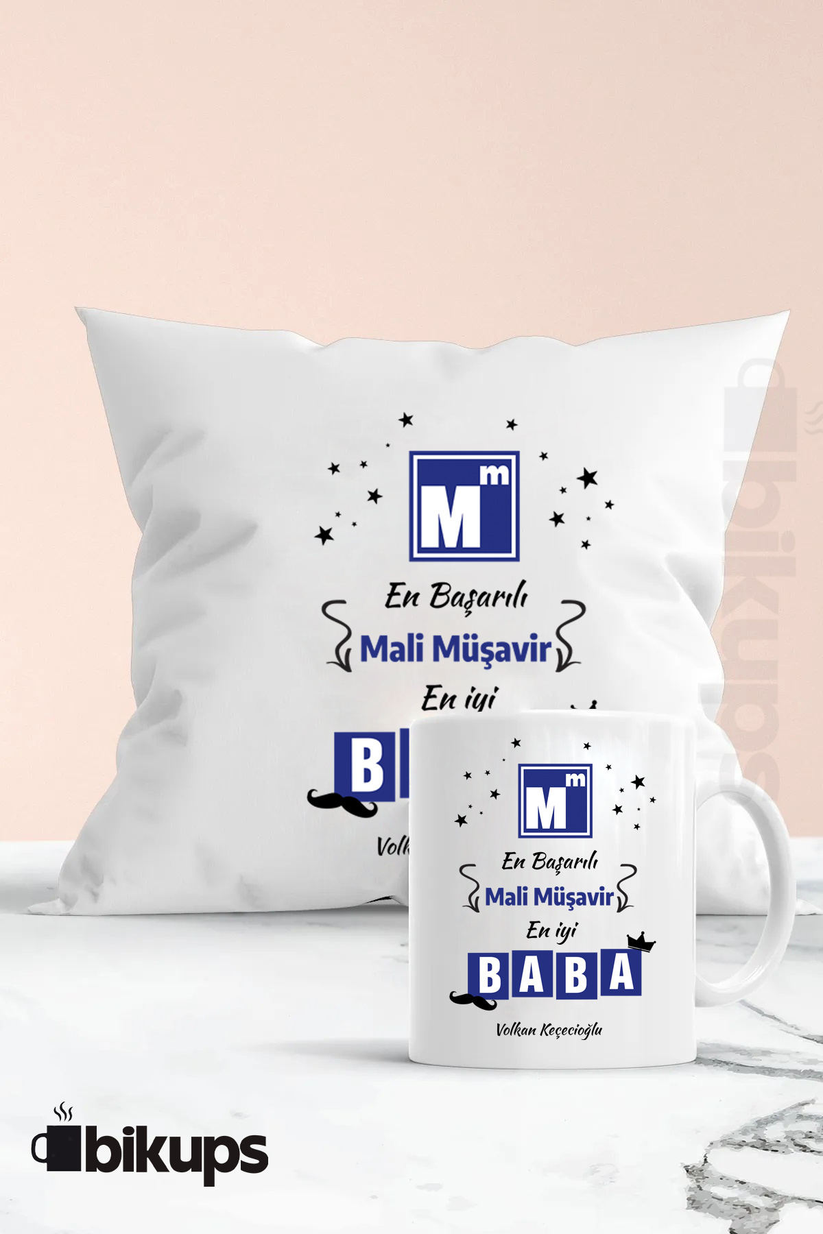 En başarılı mali müşavir en iyi baba isim baskılı kupa ve yastık seti