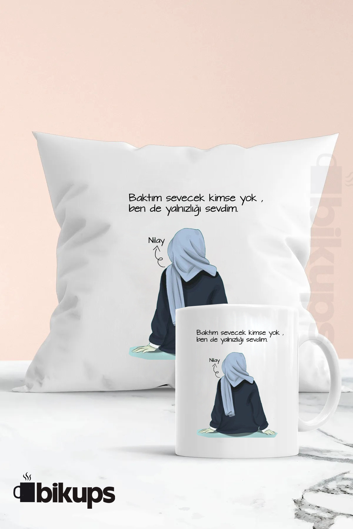 Kişiye özel isimli kupa ve yastık seti