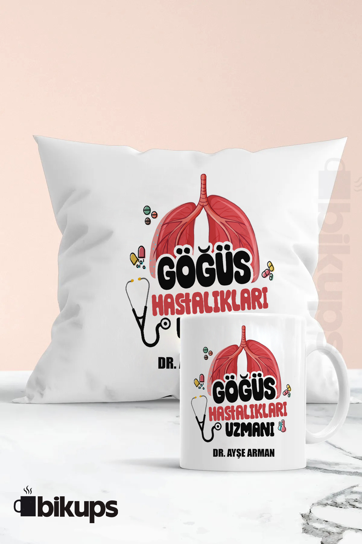 Göğüs Hastalıkları Uzmanına Özel kupa ve yastık seti