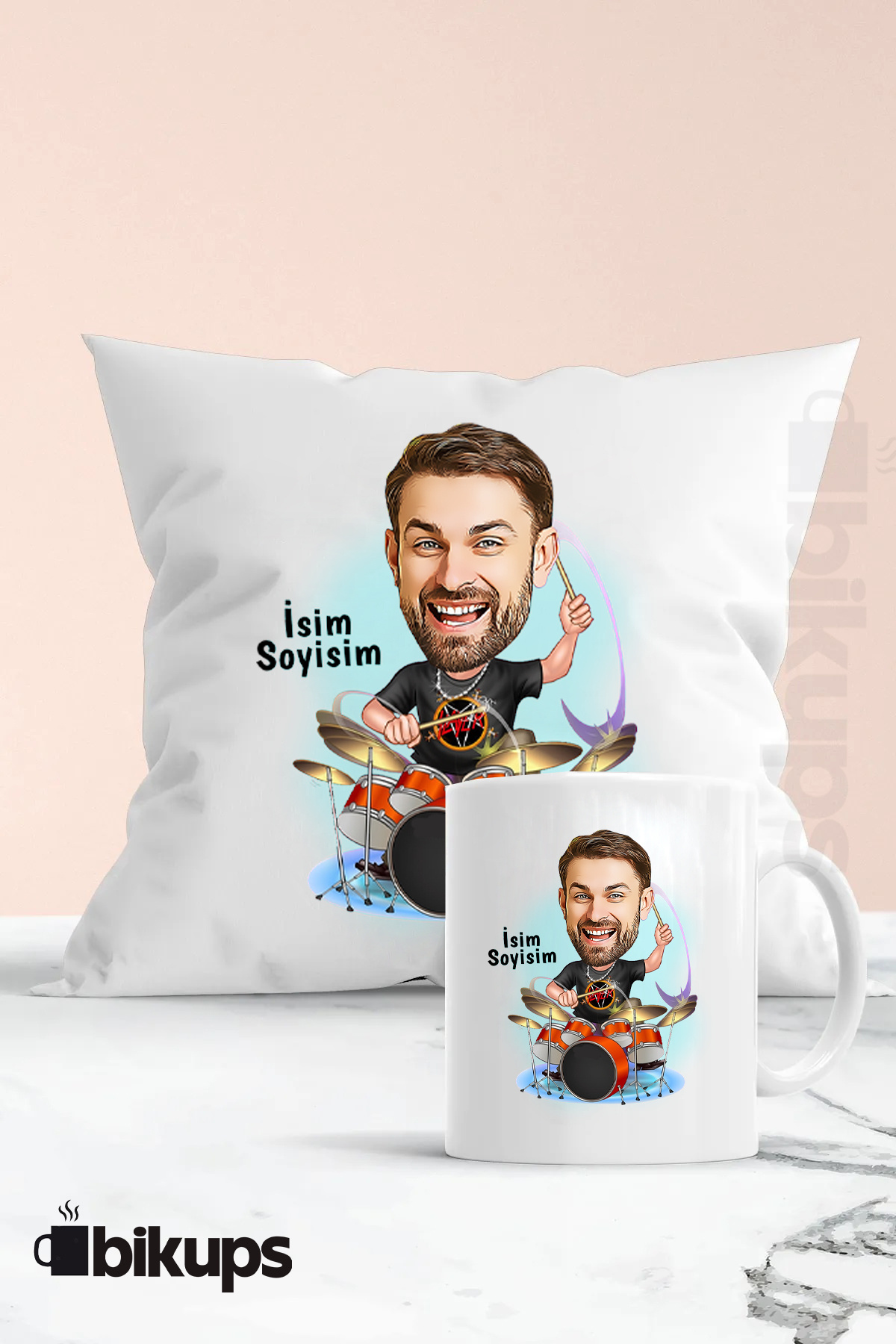 Bataristlere Özel Karikatür kupa ve yastık seti