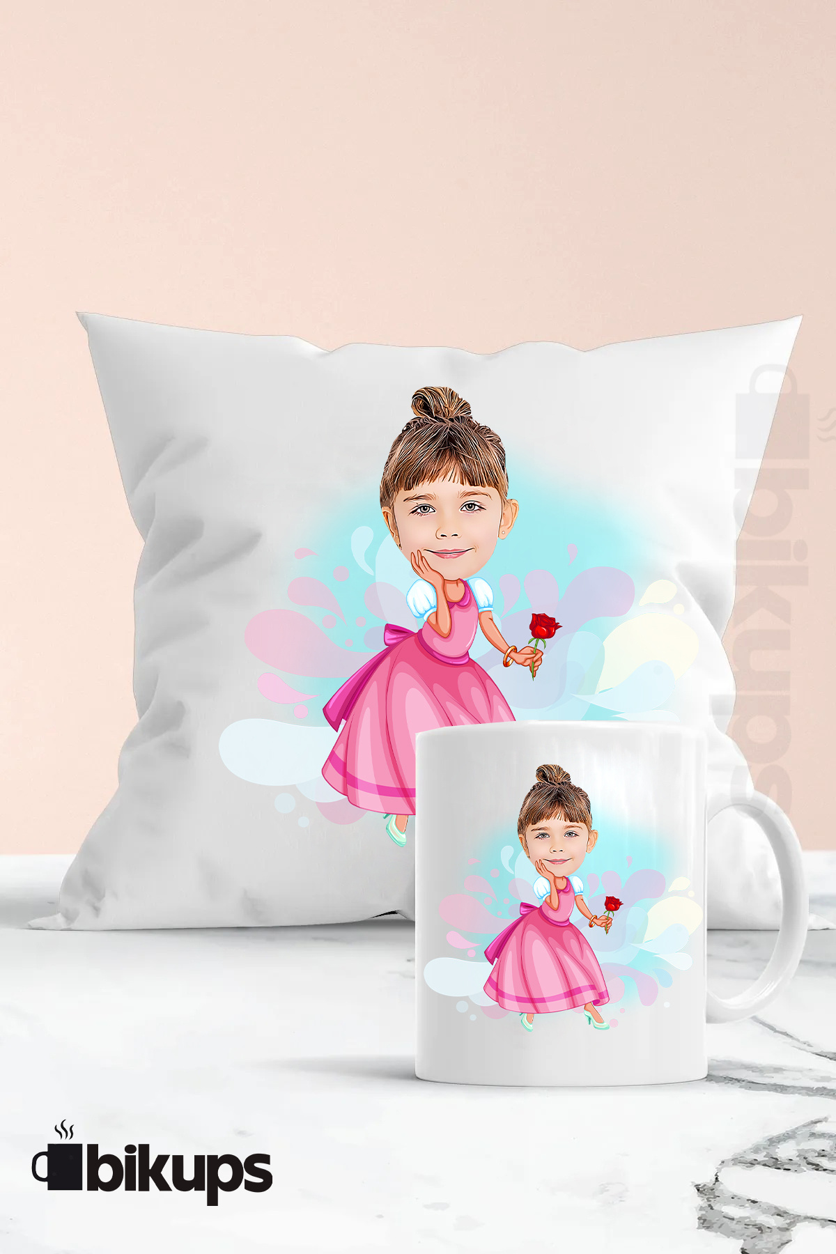 Çocuklara Özel Kişiselleştirilebilir karikatür kupa ve yastık seti