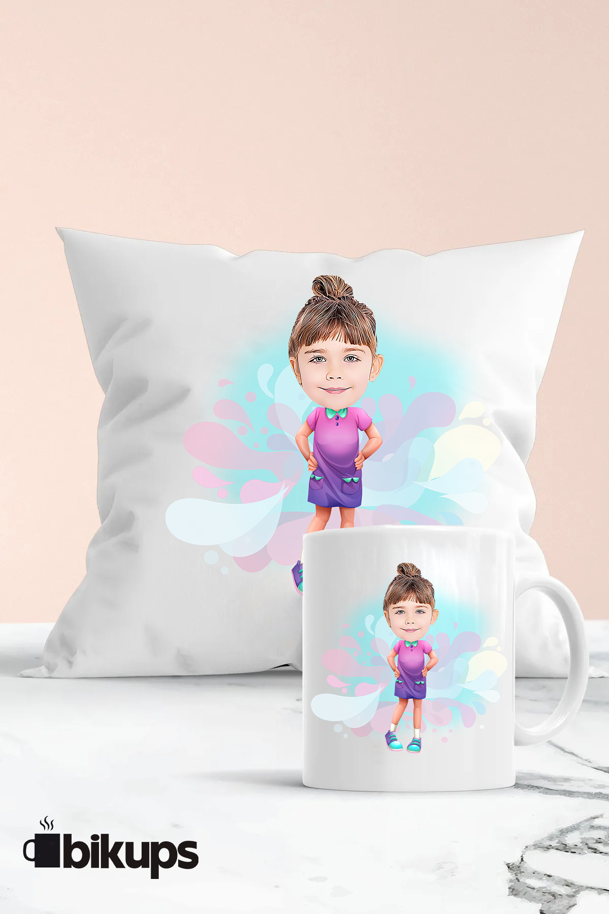 kız çocuklarına özel karikatür kupa ve yastık seti