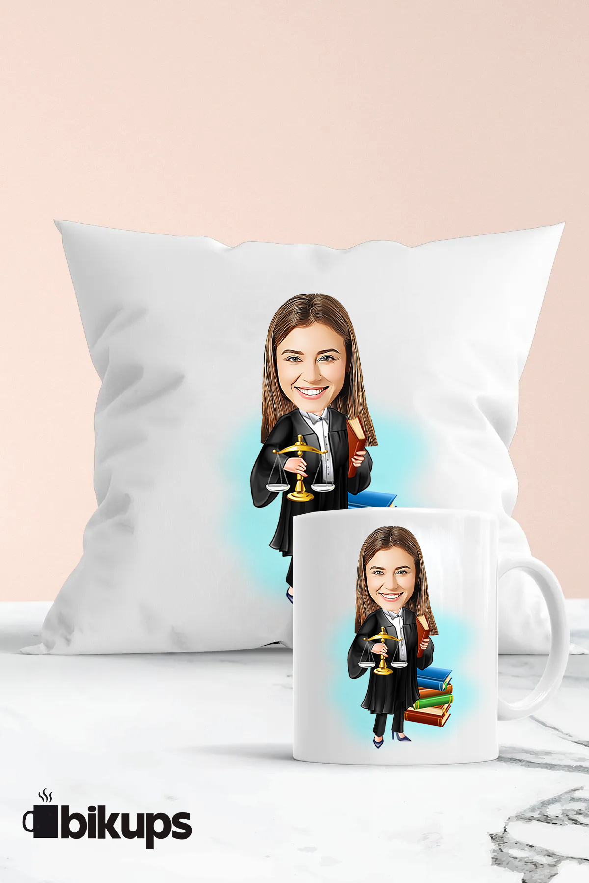 Avukatlara Özel Kişiselleştirilebilir karikatür kupa ve yastık seti