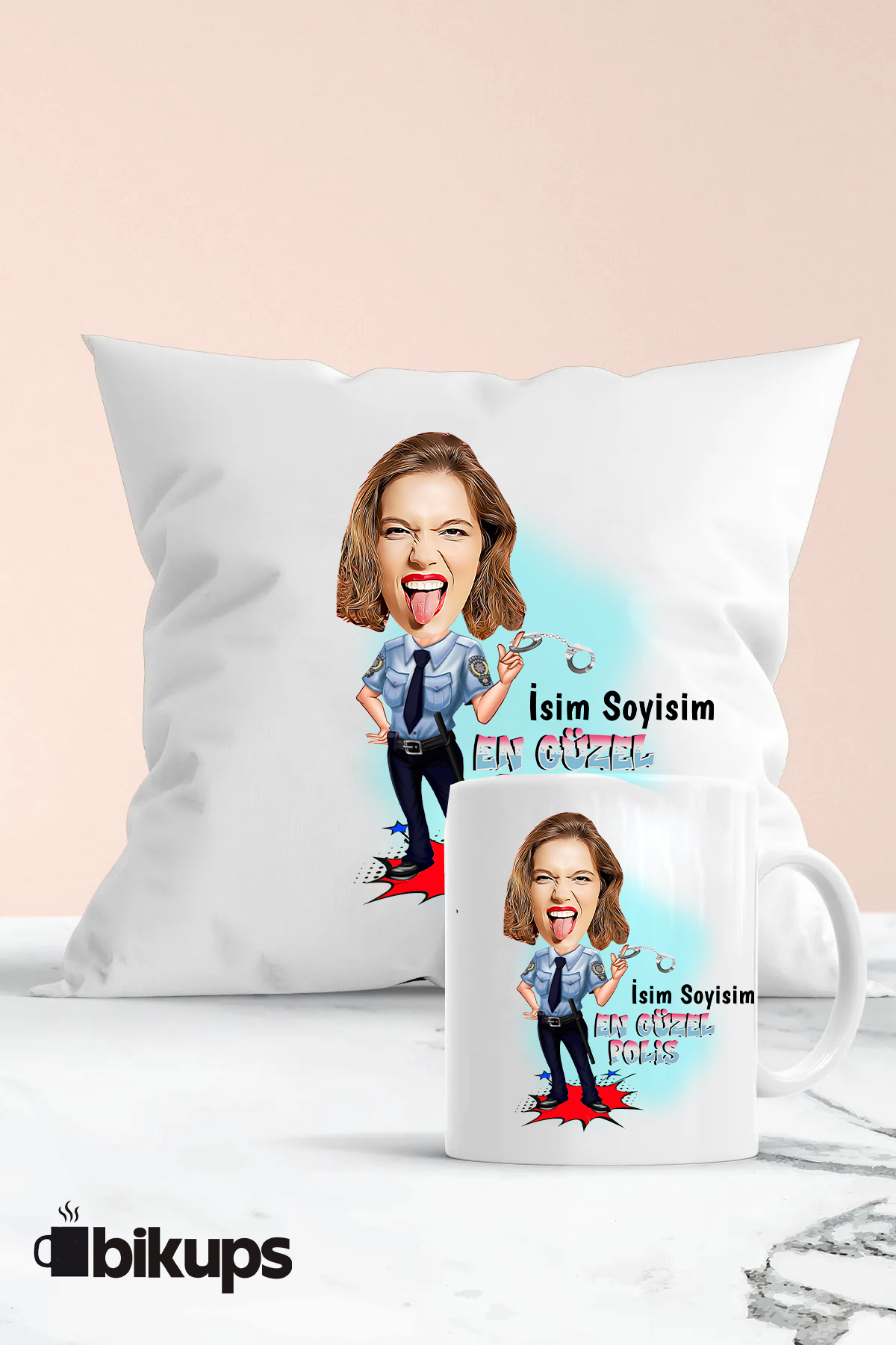 En Güzel kadın polis kupa ve yastık seti