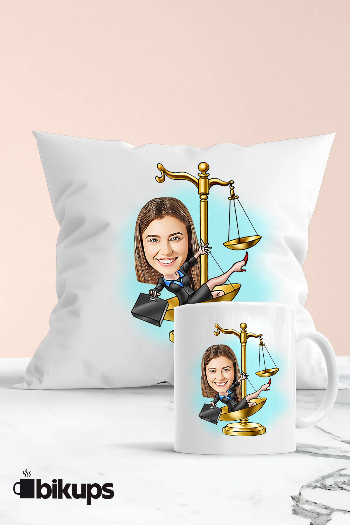 Avukatlara Özel karikatür kupa ve yastık seti