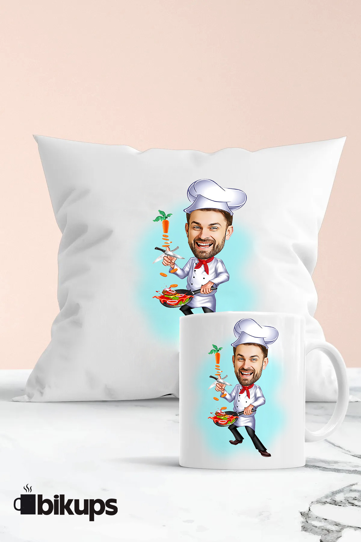 Aşçılara Özel karikatür kupa ve yastık seti