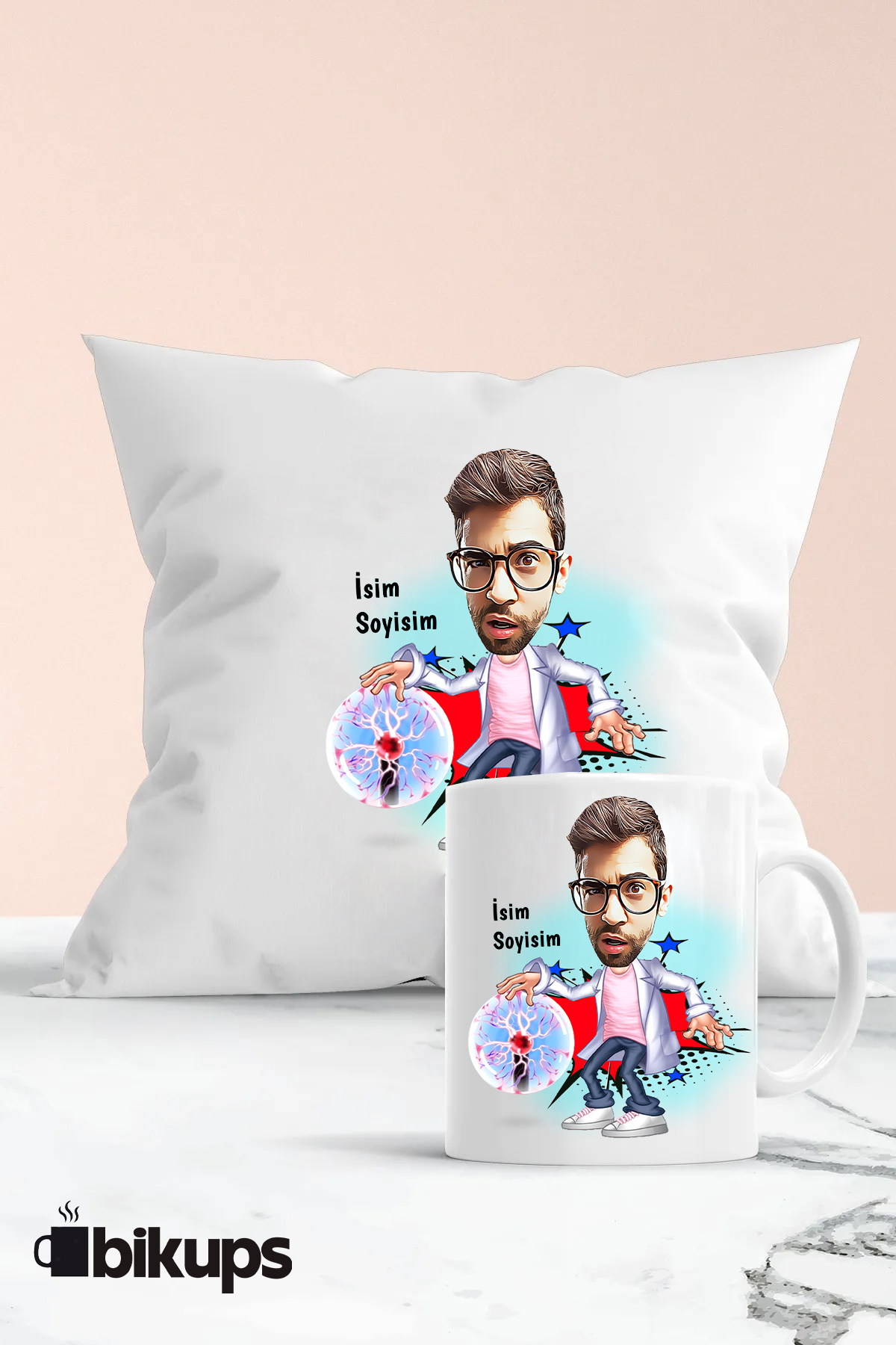Elektrik Mühendislerine Özel karikatür kupa ve yastık seti