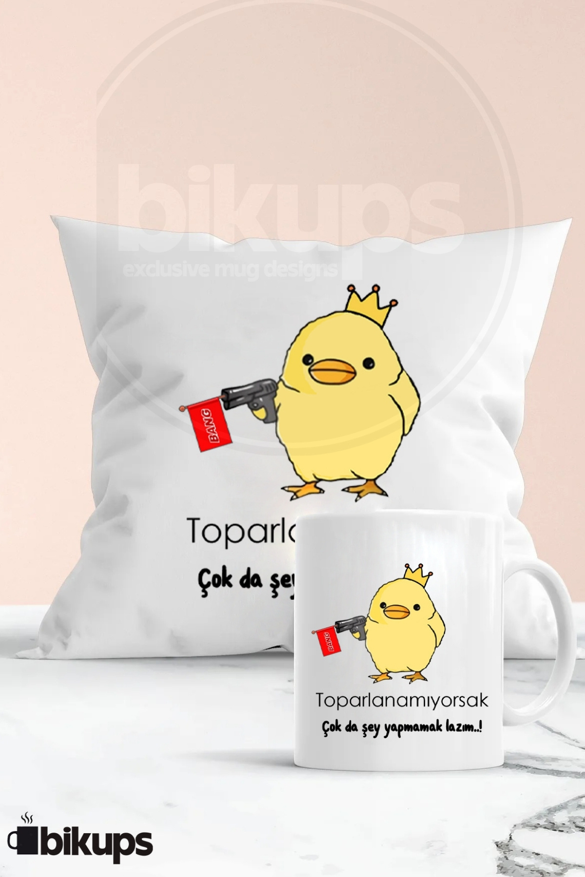 toparlanamıyorsak çok da şey yapmamak lazım baskılı kupa ve yastık seti