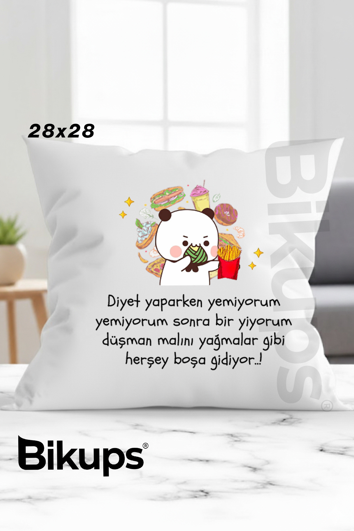Diyet yaparken yemiyorum sonra bir diyorum düşman malını yağmalar gibi Baskılı Yastık 28x28
