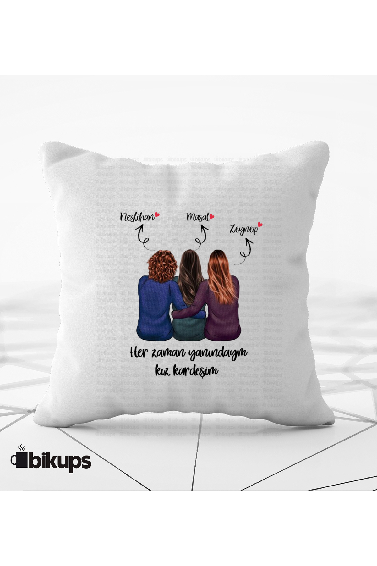 3 kız kardeş'e özel isimli yastık