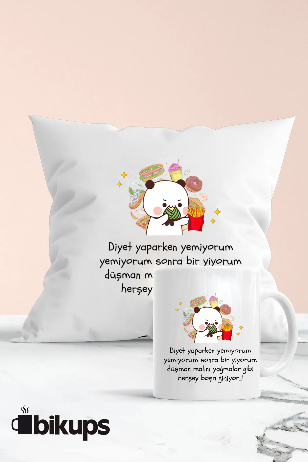 Diyet yaparken yemiyorum yemiyorum sonra bir yiyorum düşman malını yağmalar gibi baskılı Set