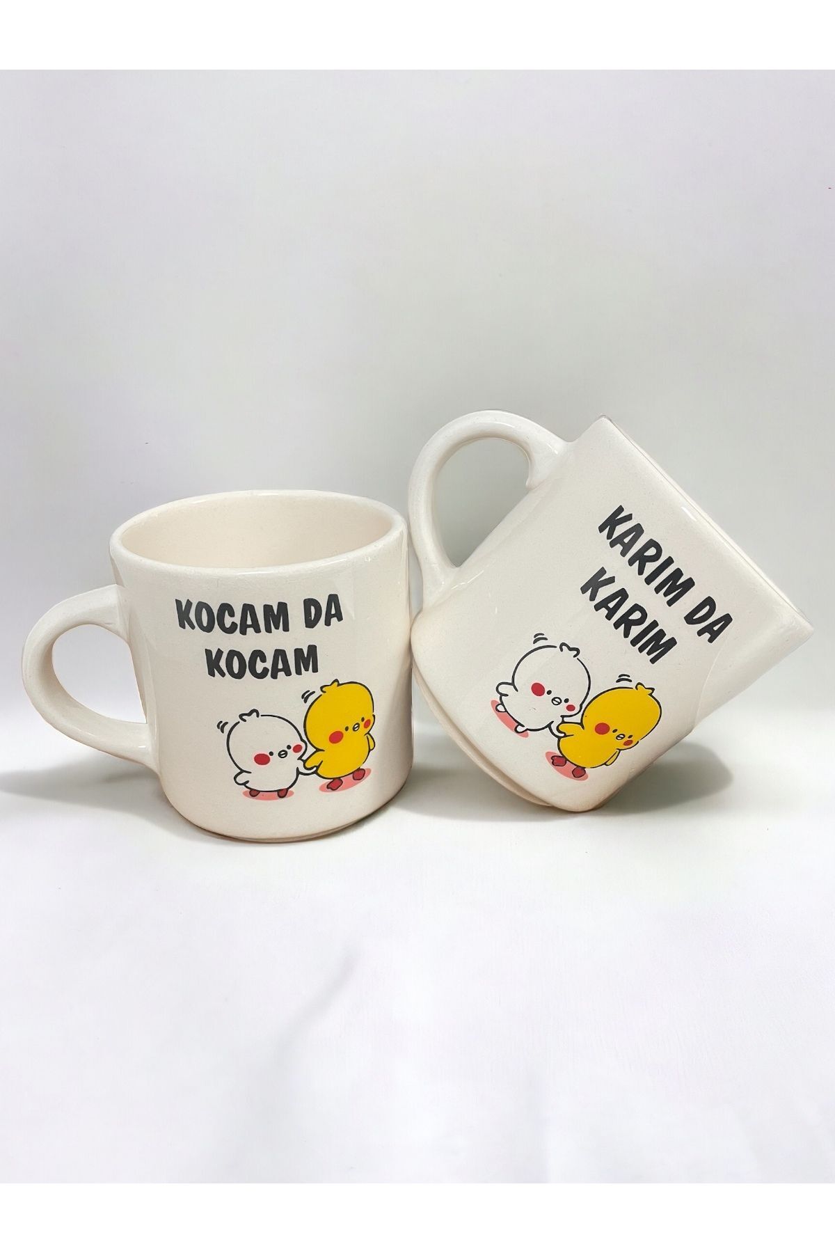 Dekoratif Karımda Karım Kocamda Kocam Baskılı Çay Kahve Fincanı-Kupa-Mug 2 Adet