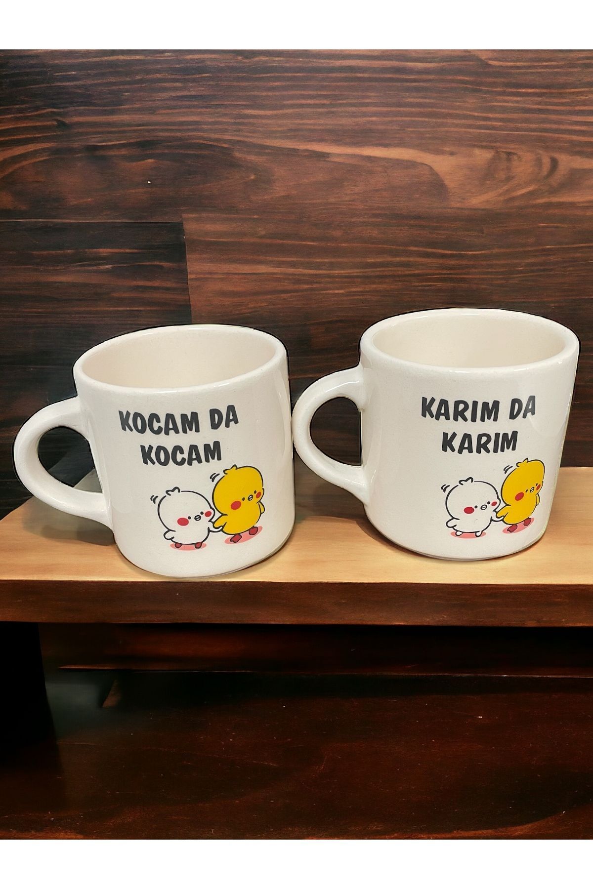 Dekoratif Karımda Karım Kocamda Kocam Baskılı Çay Kahve Fincanı-Kupa-Mug 2 Adet