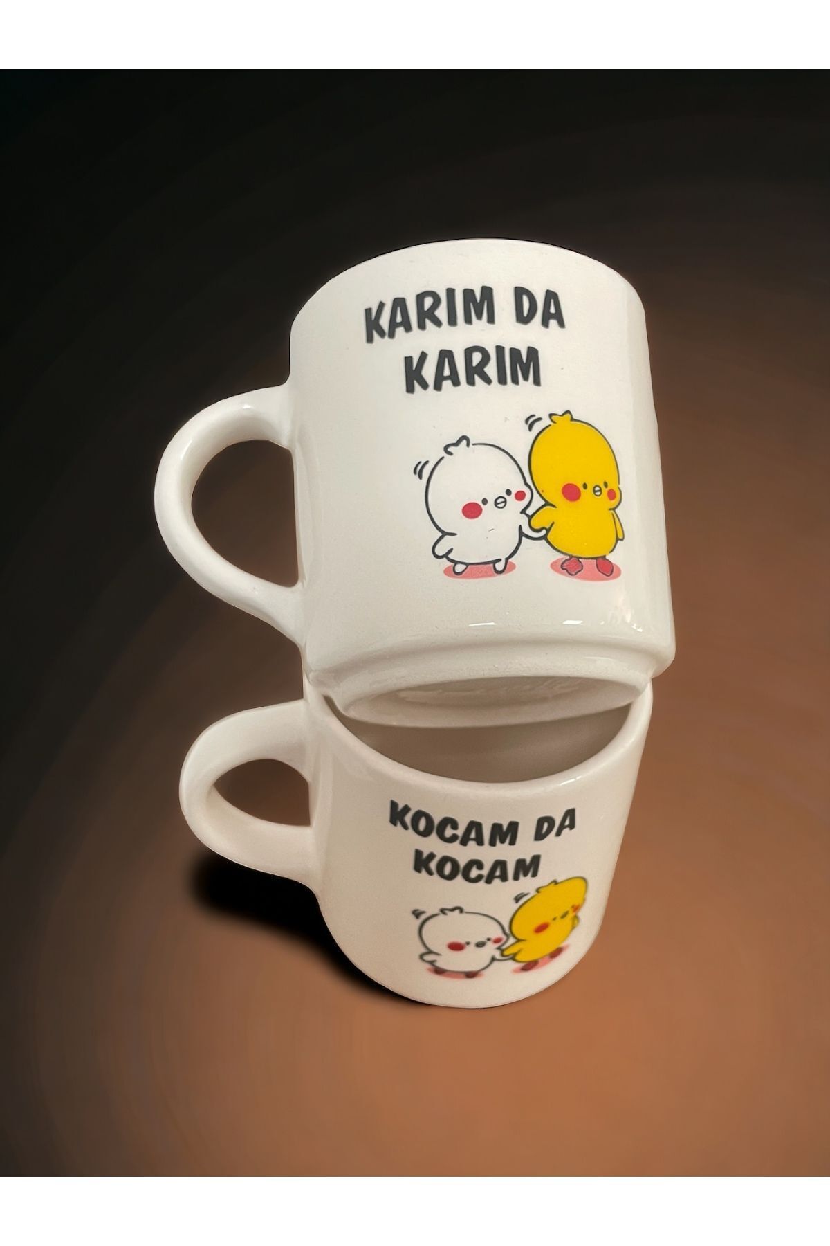 Dekoratif Karımda Karım Kocamda Kocam Baskılı Çay Kahve Fincanı-Kupa-Mug 2 Adet