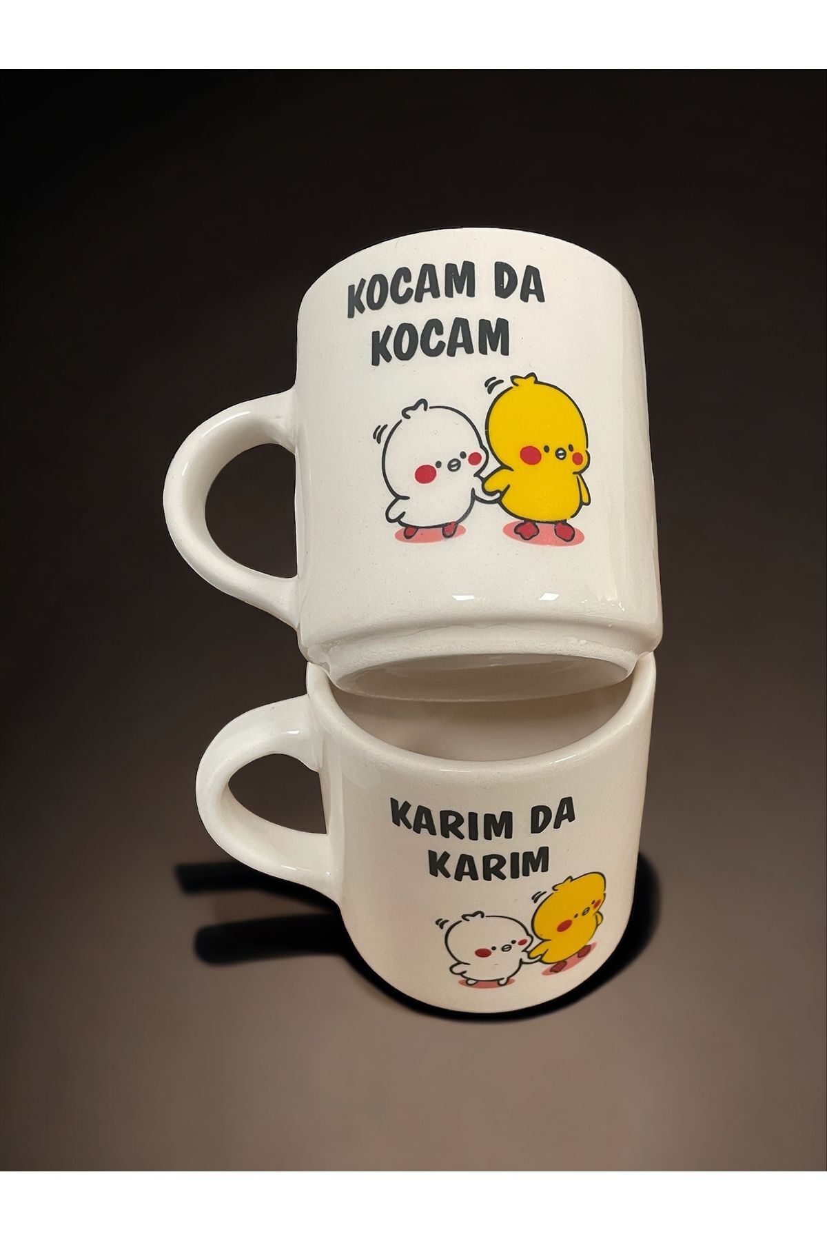 Dekoratif Karımda Karım Kocamda Kocam Baskılı Çay Kahve Fincanı-Kupa-Mug 2 Adet