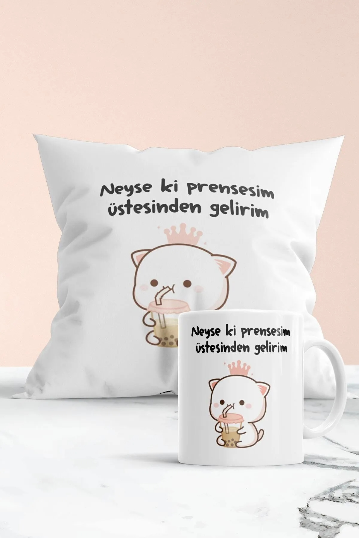Neyse Ki Prensesim Üstesinden Gelirim Baskılı Kupa ve Yastık Seti