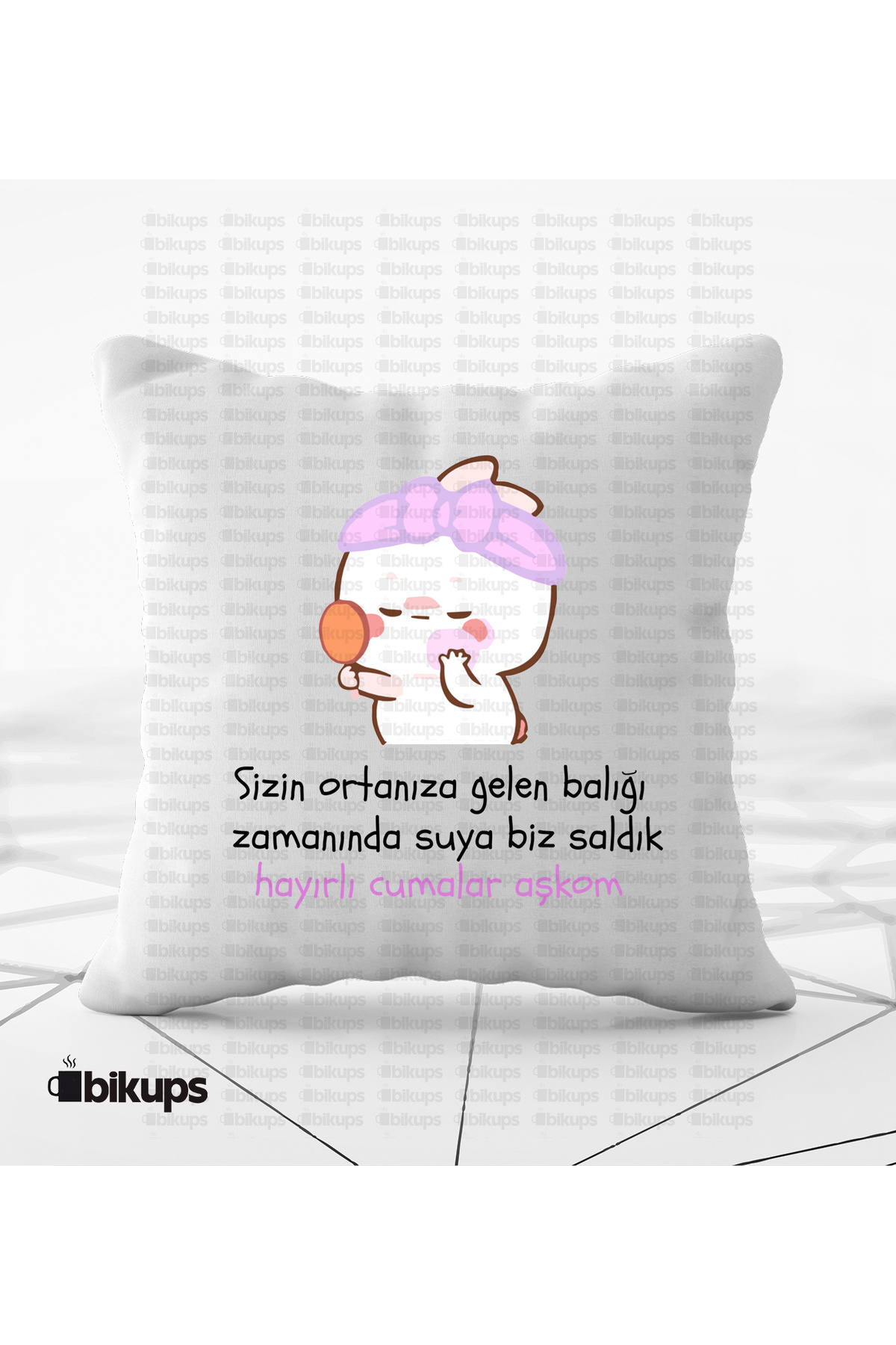 Sizin ortamınıza gelen balığı suya biz saldık hayırlı cumalar aşkom baskılı Yastık