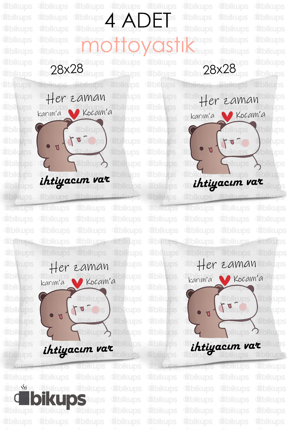 Her Zaman Karım'a Her zaman Kocam'a İhtiyacım var Baskılı Yastık 4 Adet