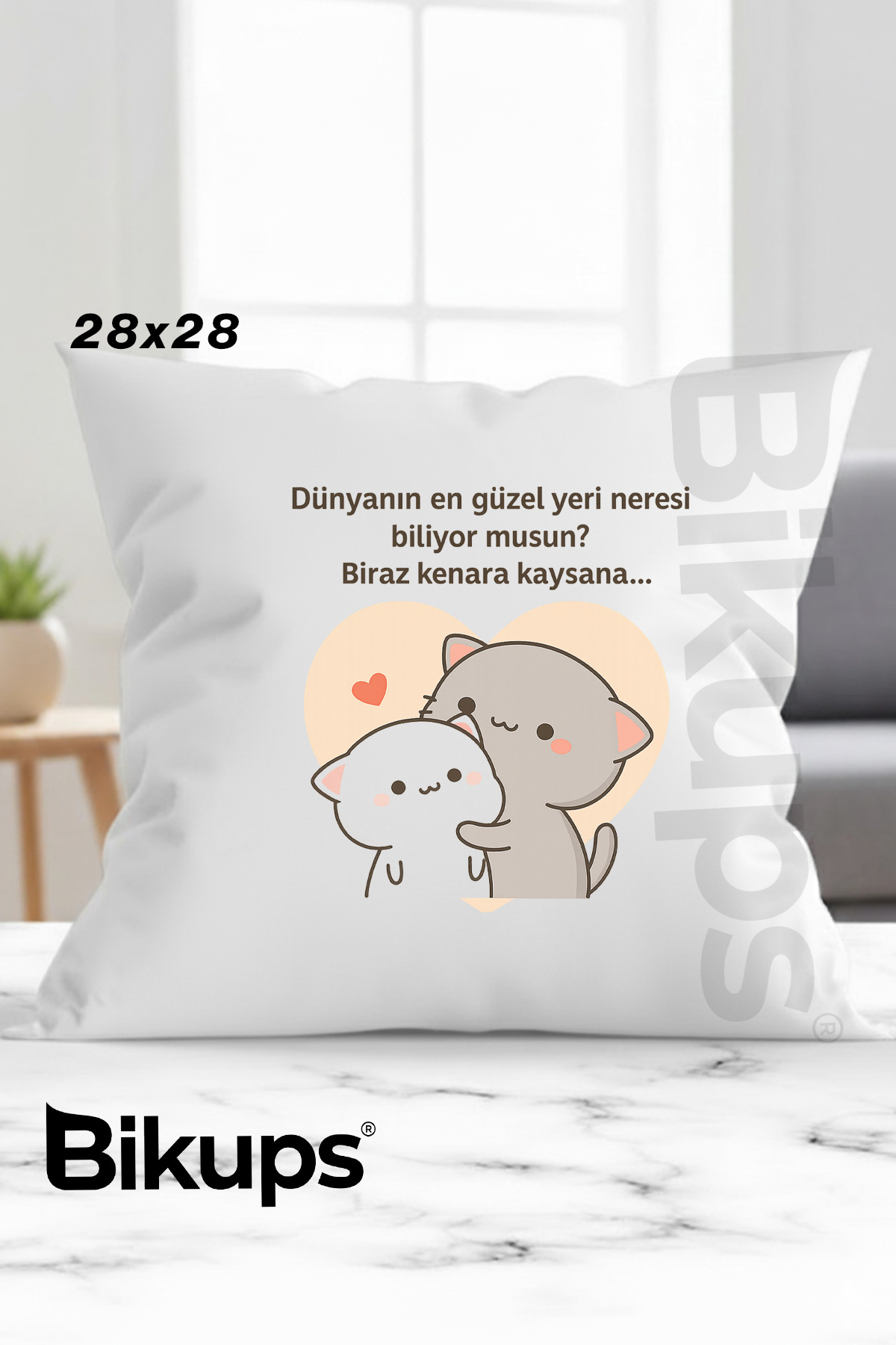 Dünyanın En Güzel Yeri Neresi Biliyor Musun? biraz Kenara Yazılı Baskılı Yastık 28x28