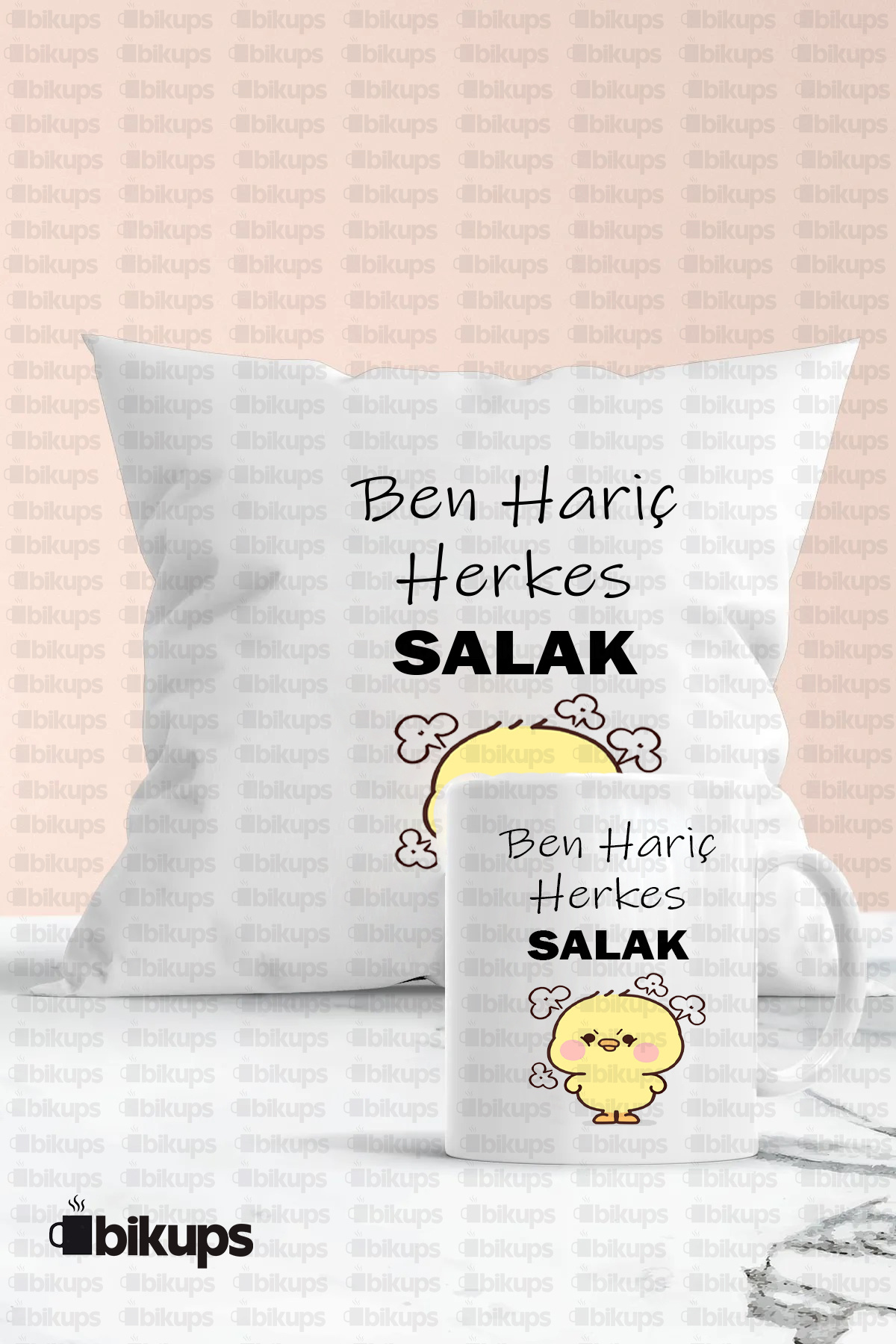 Ben Hariç Herkes Salak Baskılı Kupa Yastık Seti