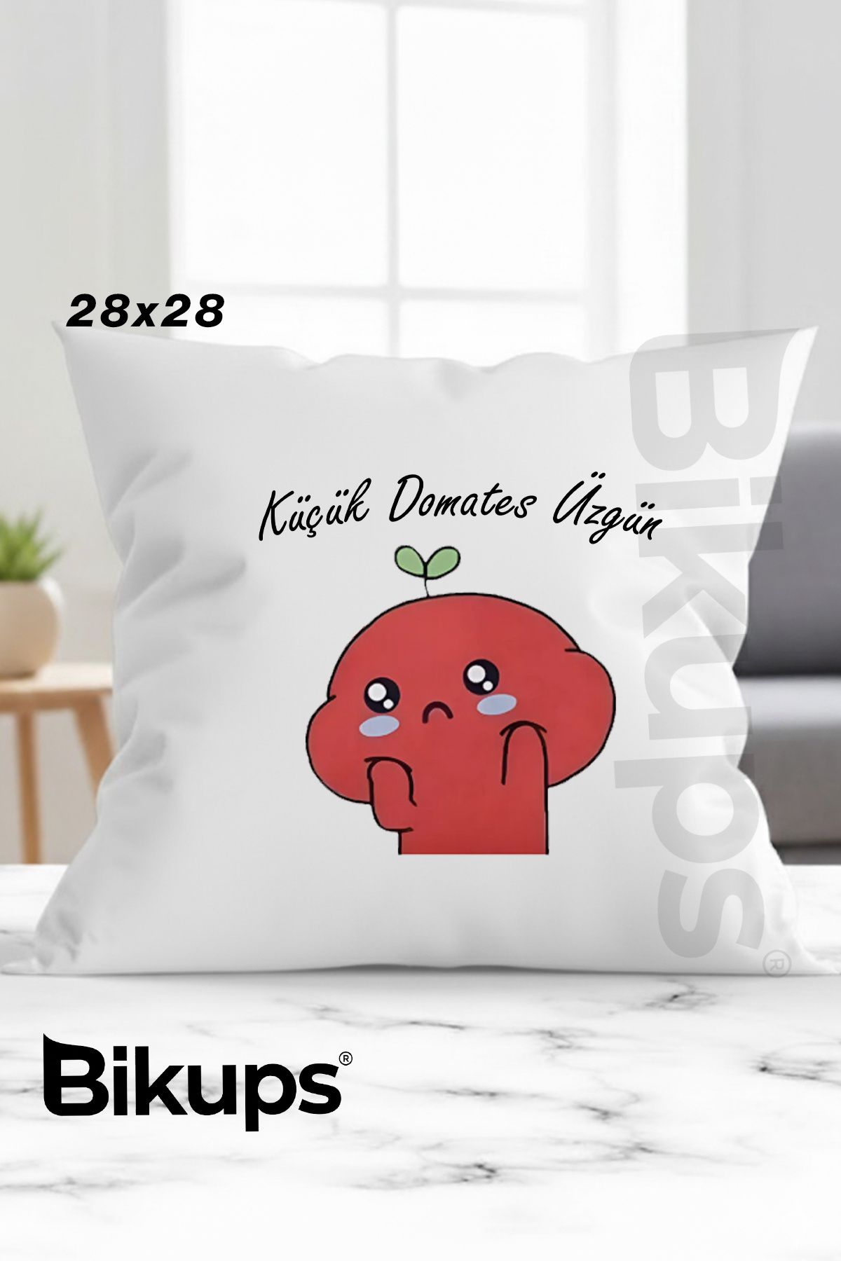 küçük domates üzgün baskılı yastık 28x28
