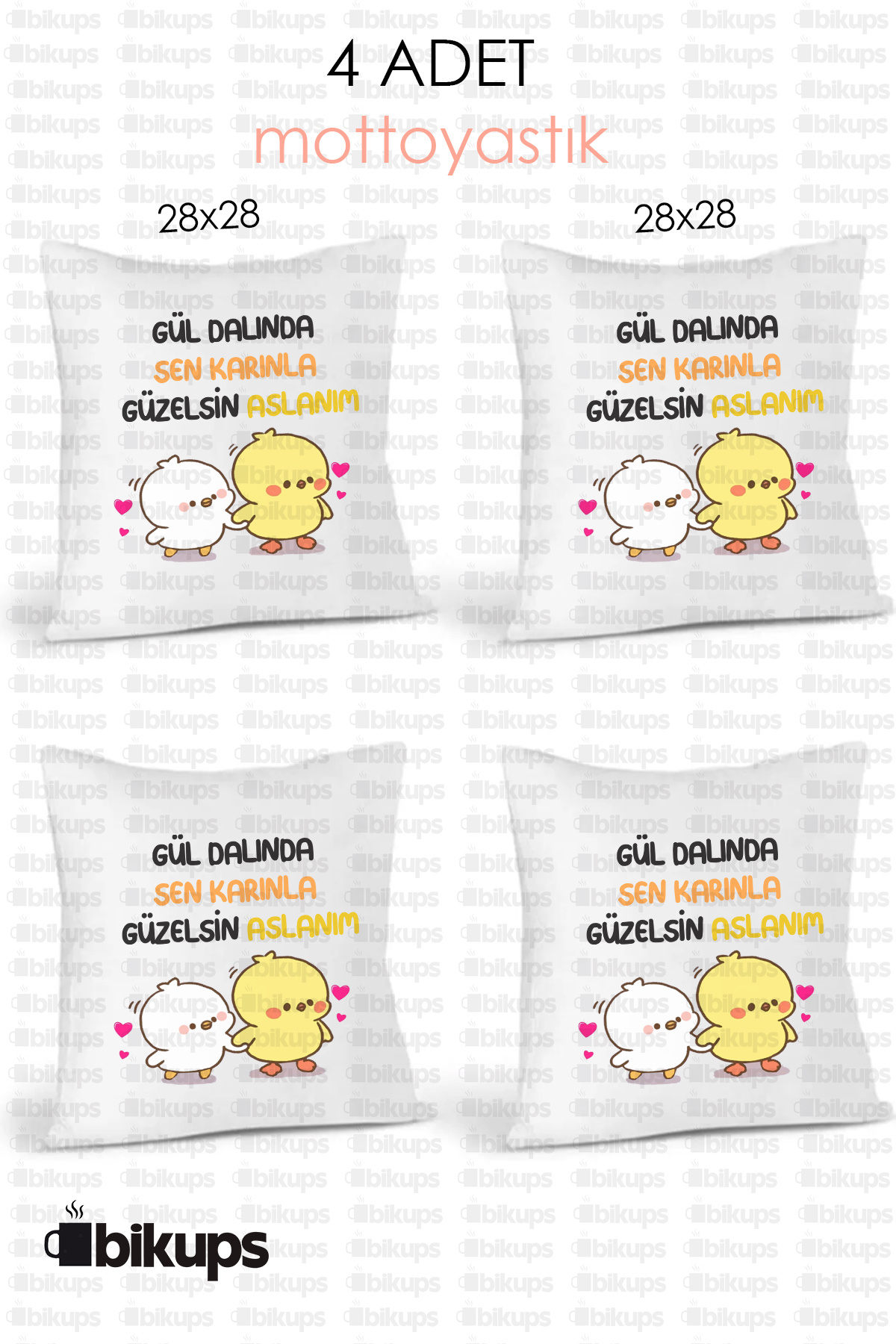 Gül Dalında Sen Karınla Güzelsin Aslanım Baskılı Toptan Yastık 4 Adet