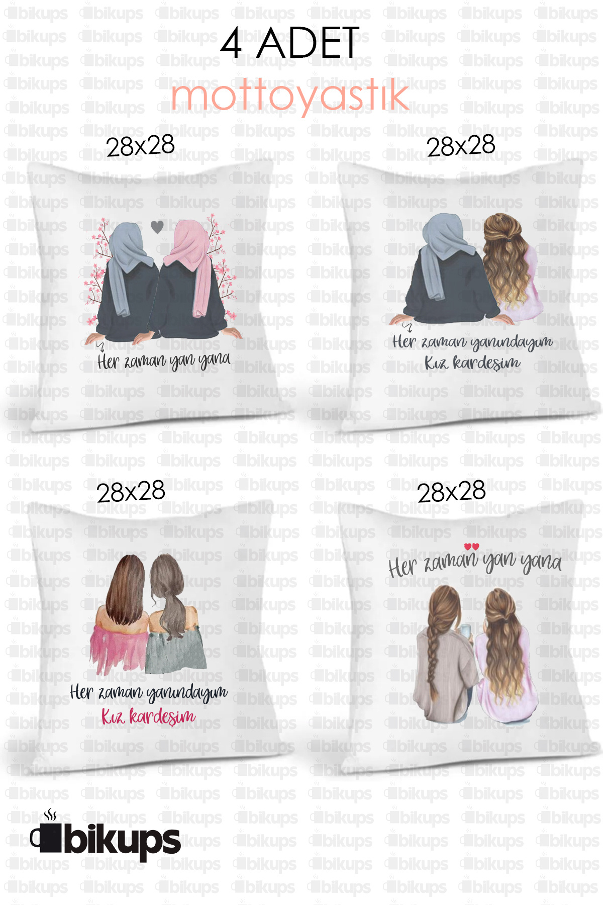 Kız Kardeşlere Özel Baskılı Yastık 4 Adet