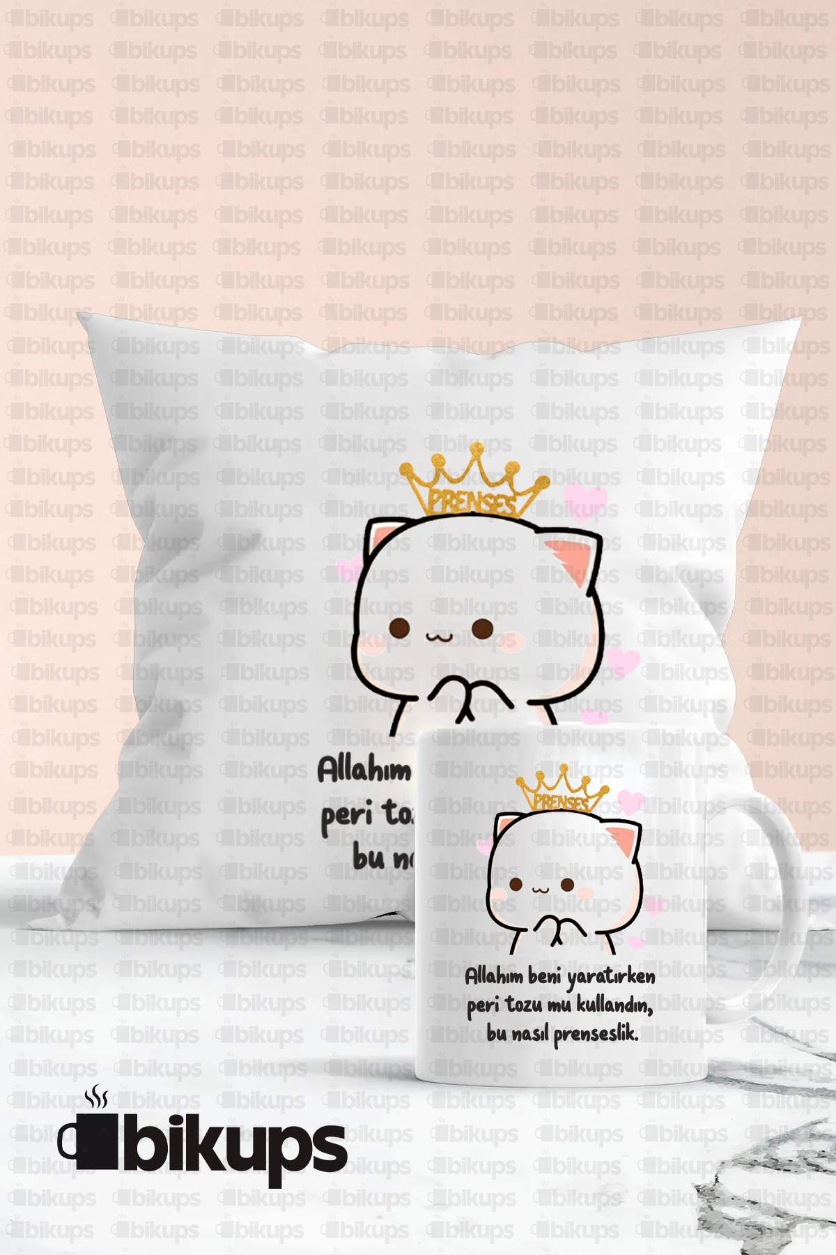 Allahım beni yaratırken peri tozu mu kullandın, bu nasıl prenseslik. Baskılı Kupa Yastık Seti
